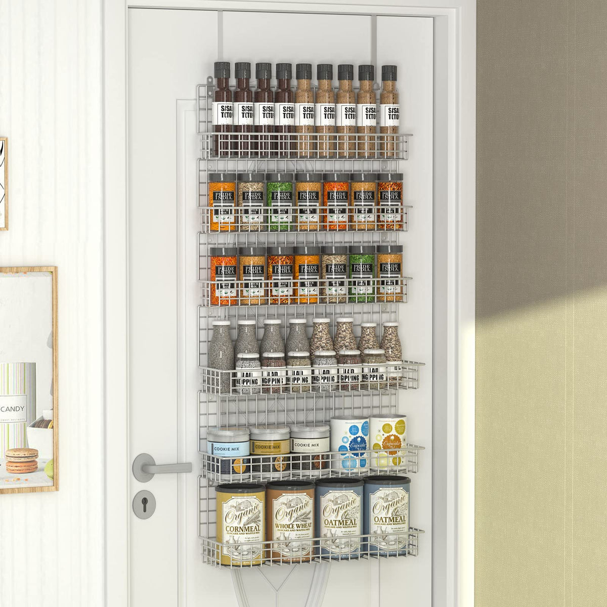 JKsmart Spice Rack Organizer 6-Tier Wall Mounted & Over the Door Spice Racks for Kitchen Pantry Bathroom,Two Size, Large Capacit