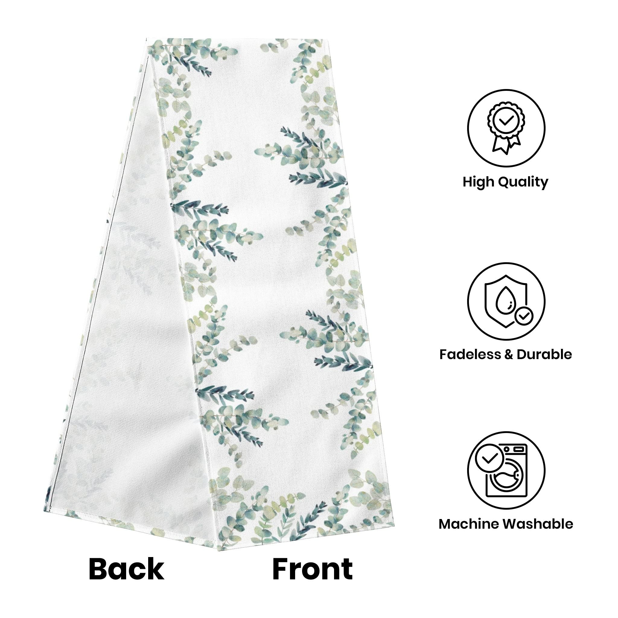 Fjpt Eucalyptus Linen Table Runner 72 Inches Long,Summer Spring Table Runner Kitchen Decor For Home Party And Dining Room Dresse