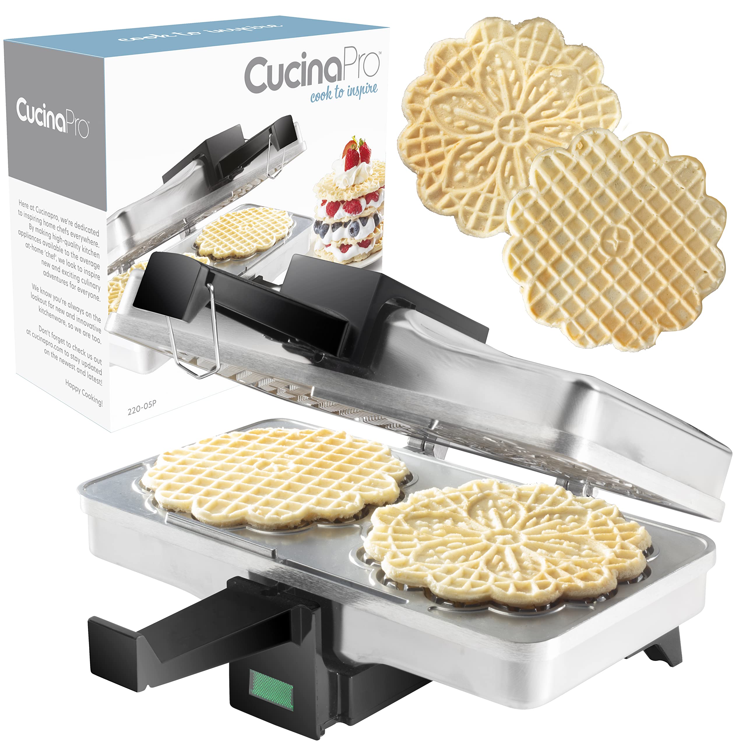 Pizzelle Maker- Polished Electric Baker Press Makes Two 5-Inch Cookies at Once- Recipe Guide Included- Holiday Xmas Party, Chris