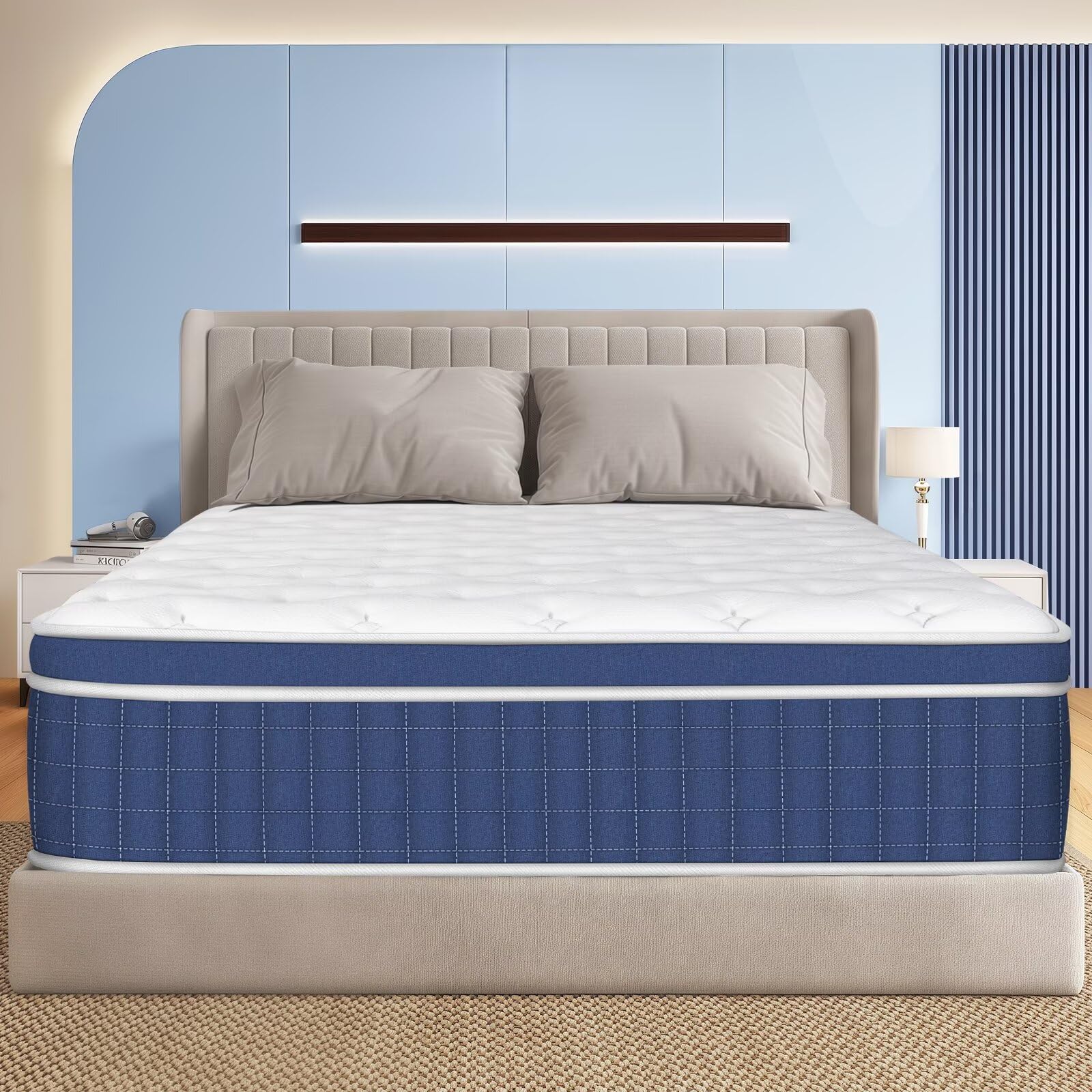 Queen Size Mattress in a Box 14 Inch Hybrid Mattress [Enhanced Stability], Medium Firm Feel with Memory Foam and Pocket Springs,