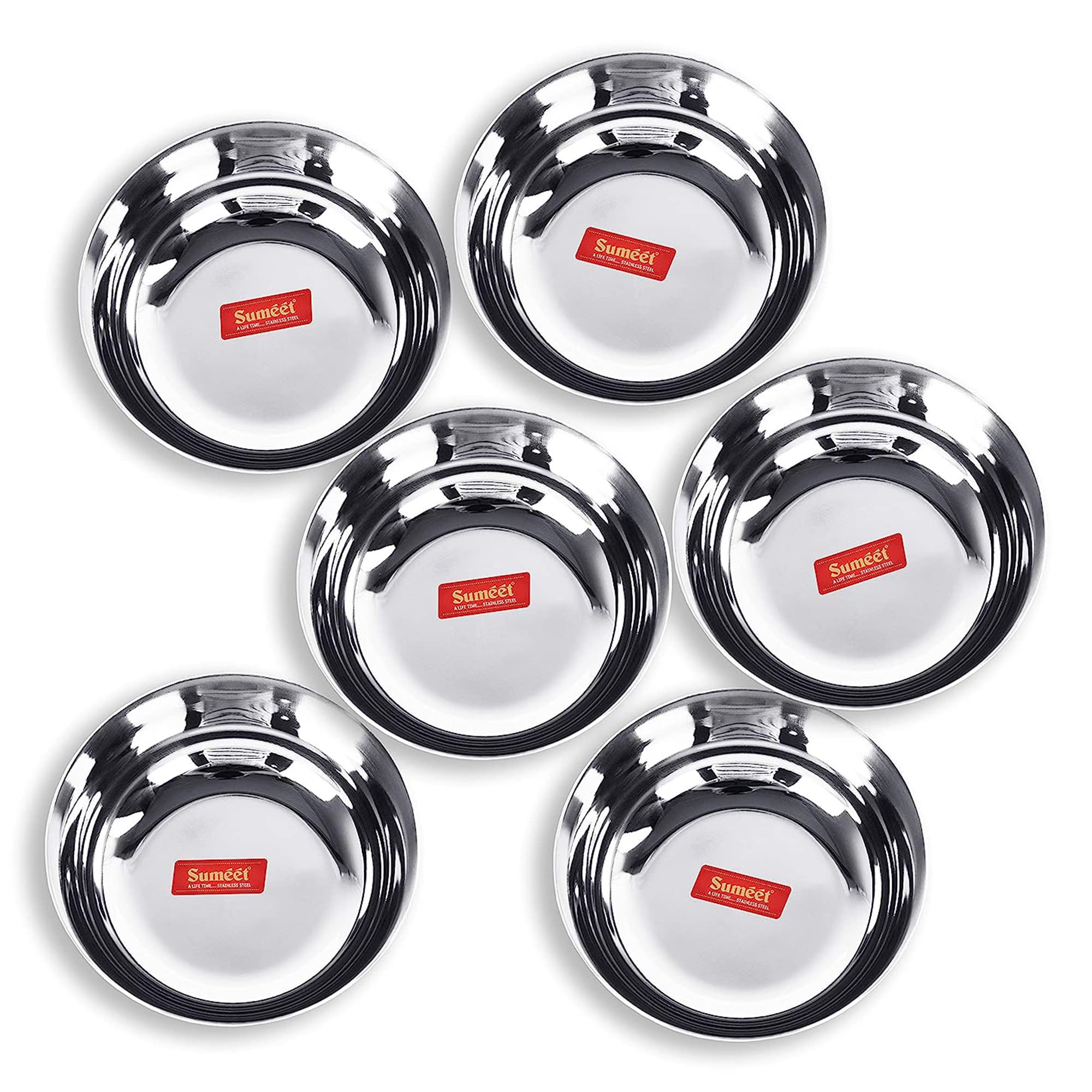 Sumeet Stainless Steel Heavy Gauge Solid Bowl Wati Set With Mirror Finish  10.3 Cm; 300Ml  Set Of 6 Piece  Silver
