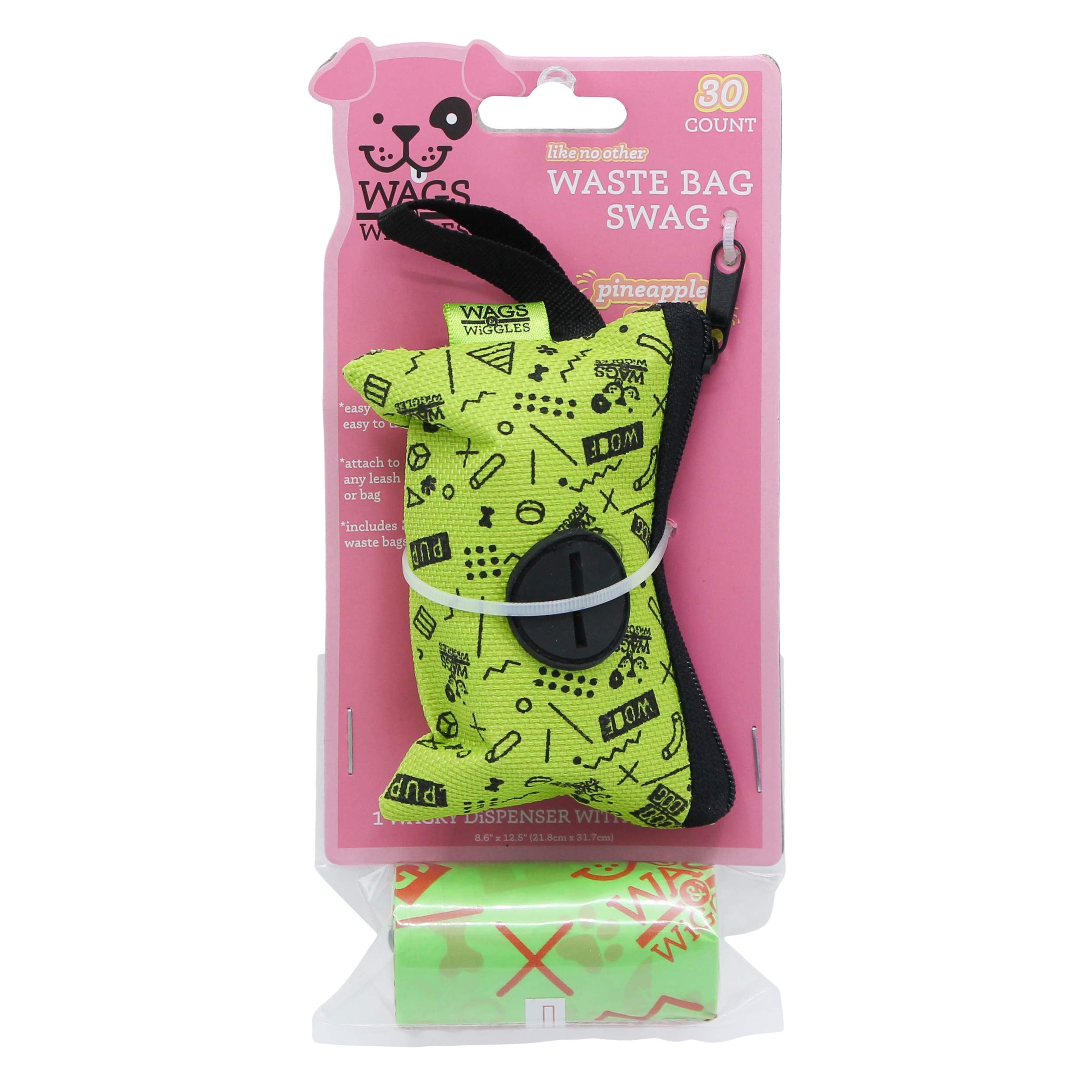 Wags  Wiggles Waste Bag Dispenser With 30 Dog Poop Bags  Pineapple Scented Doggie Bags  Adorable Dispenser  Dog Waste Bags, Grea