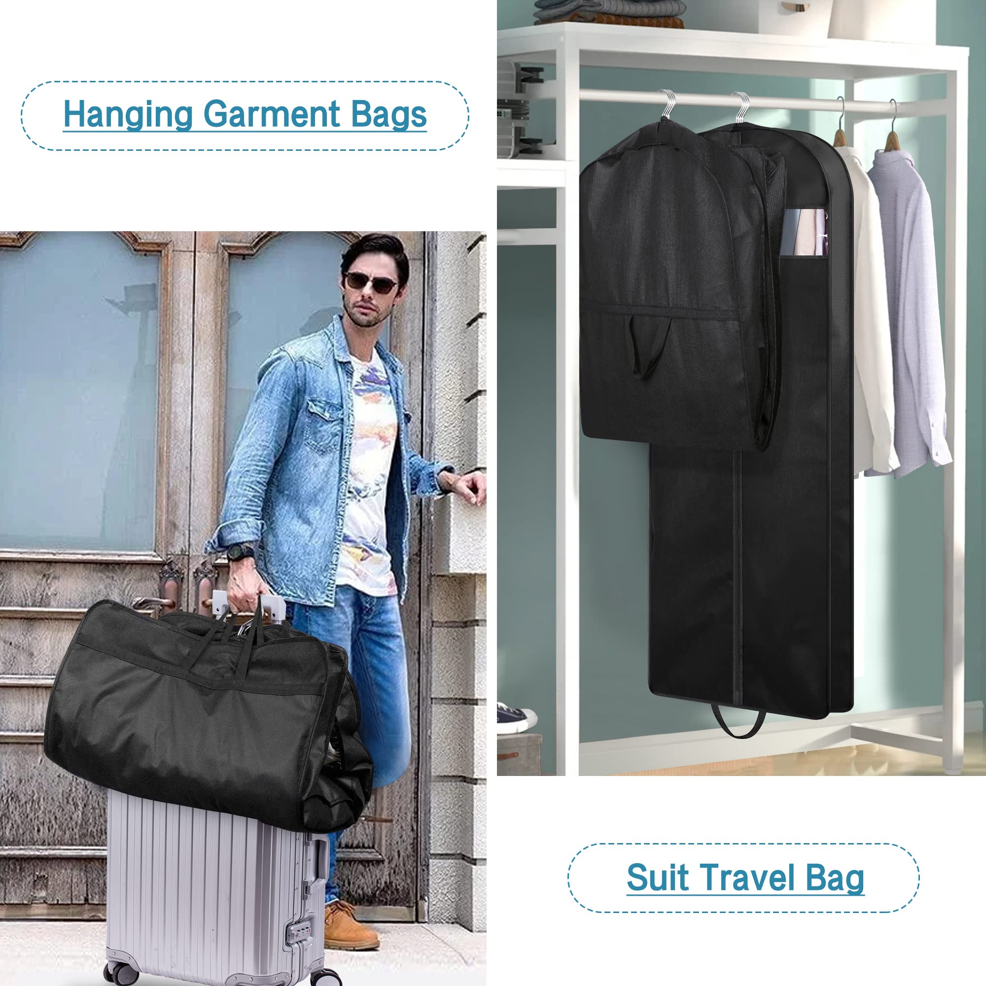 KIMBORA 60'' Dress Garment Bags for Hanging Clothes Travel  Gusseted Garment Bags for Closet Storage with Handles for Long Gowns  Coats(3 Packs)