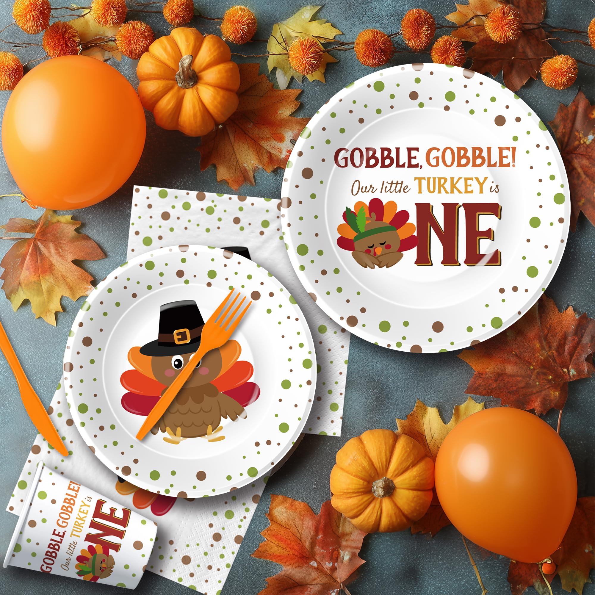 Xenorik Thanksgiving First Birthday Party Supplies Tableware, Little Turkey Is One Birthday Party Decorations, Turkey 1st Paper