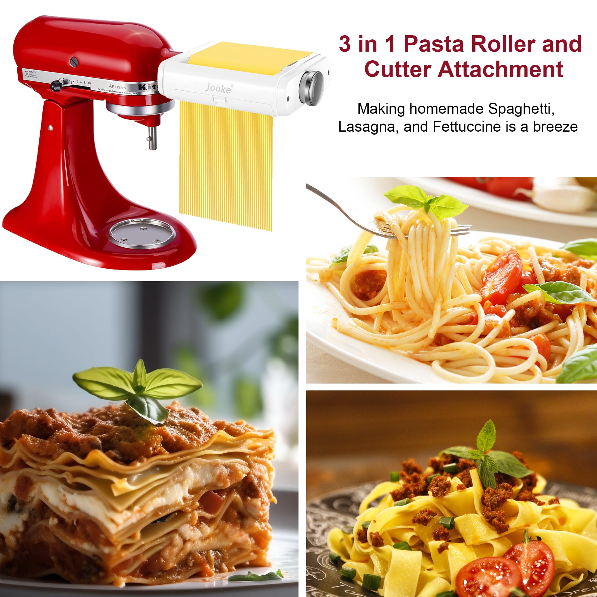 Pasta Maker Attachment For All Kitchenaid Stand Mixers,Noodle Ravioli Maker 3 In 1 Pasta Attachments Includes Dough Roller,Spagh