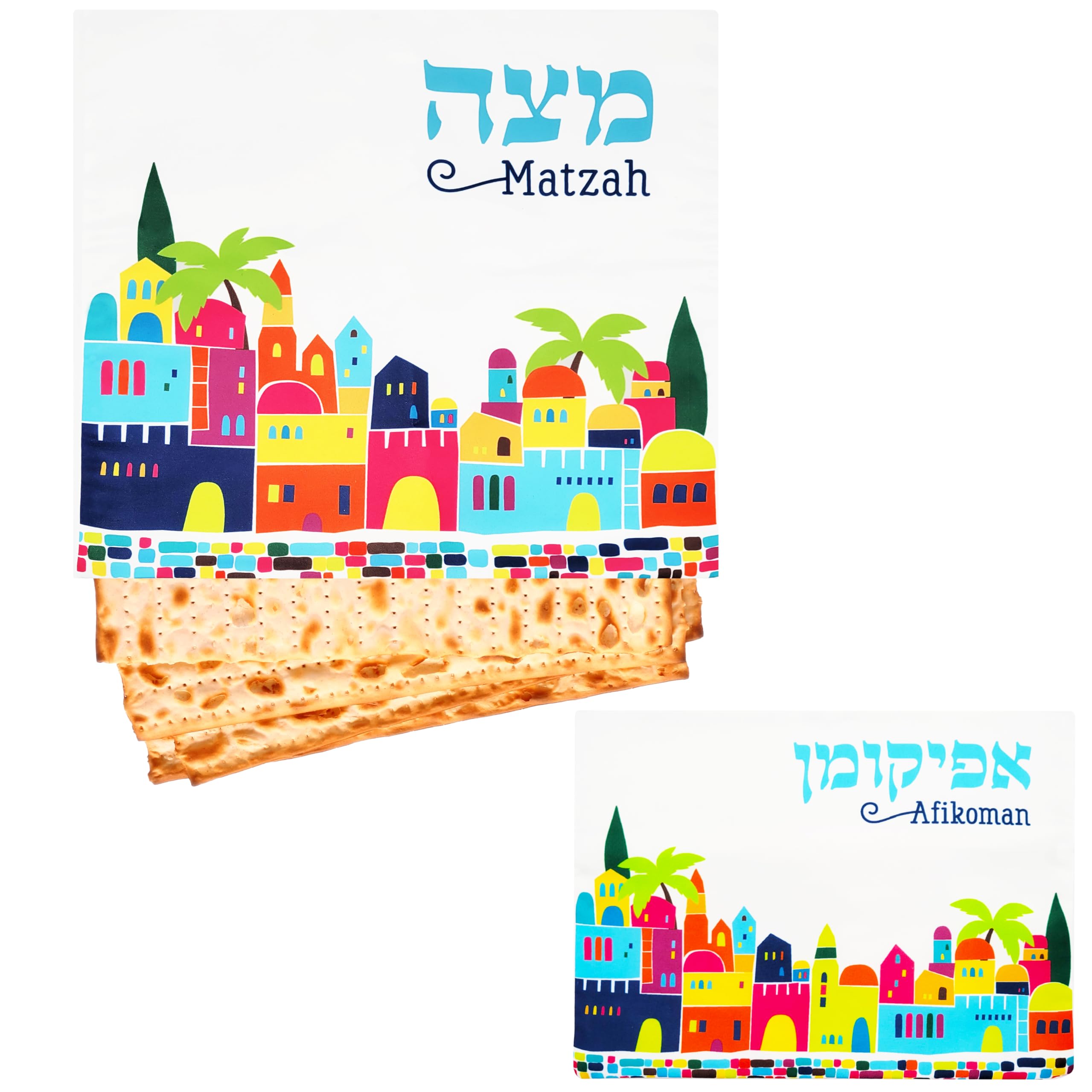 Passover Matzah and Afikoman Bag Set For Passover with Passover Cover and Afikoman Bag in Hebrew and English, Satin (Matzah & Af