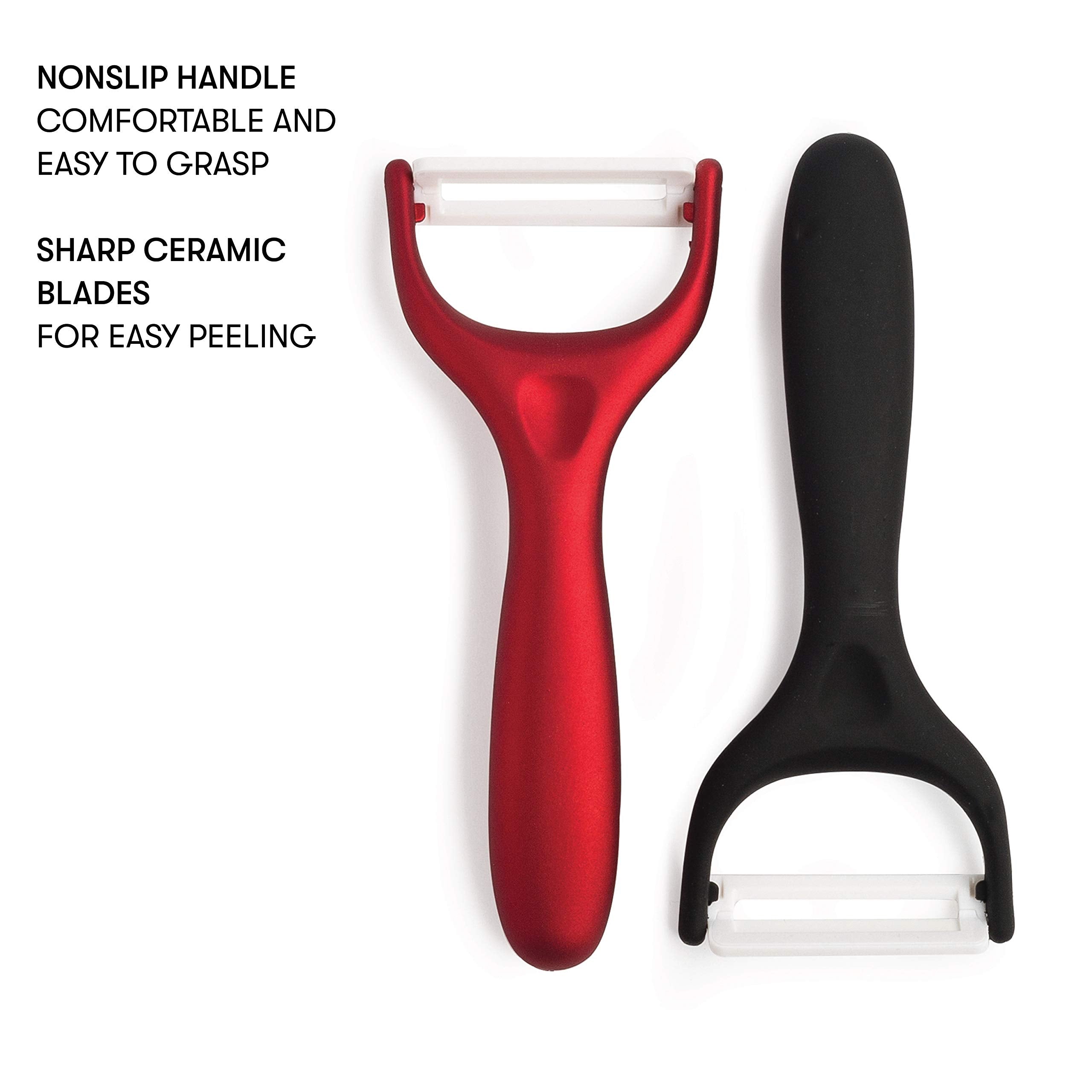 Cooking Light Ceramic Peeler Set with Ultra Sharp and Durable Blades  Ergonomic Handles Black and Red Kitchen Tools  2 Piece  Black/Red