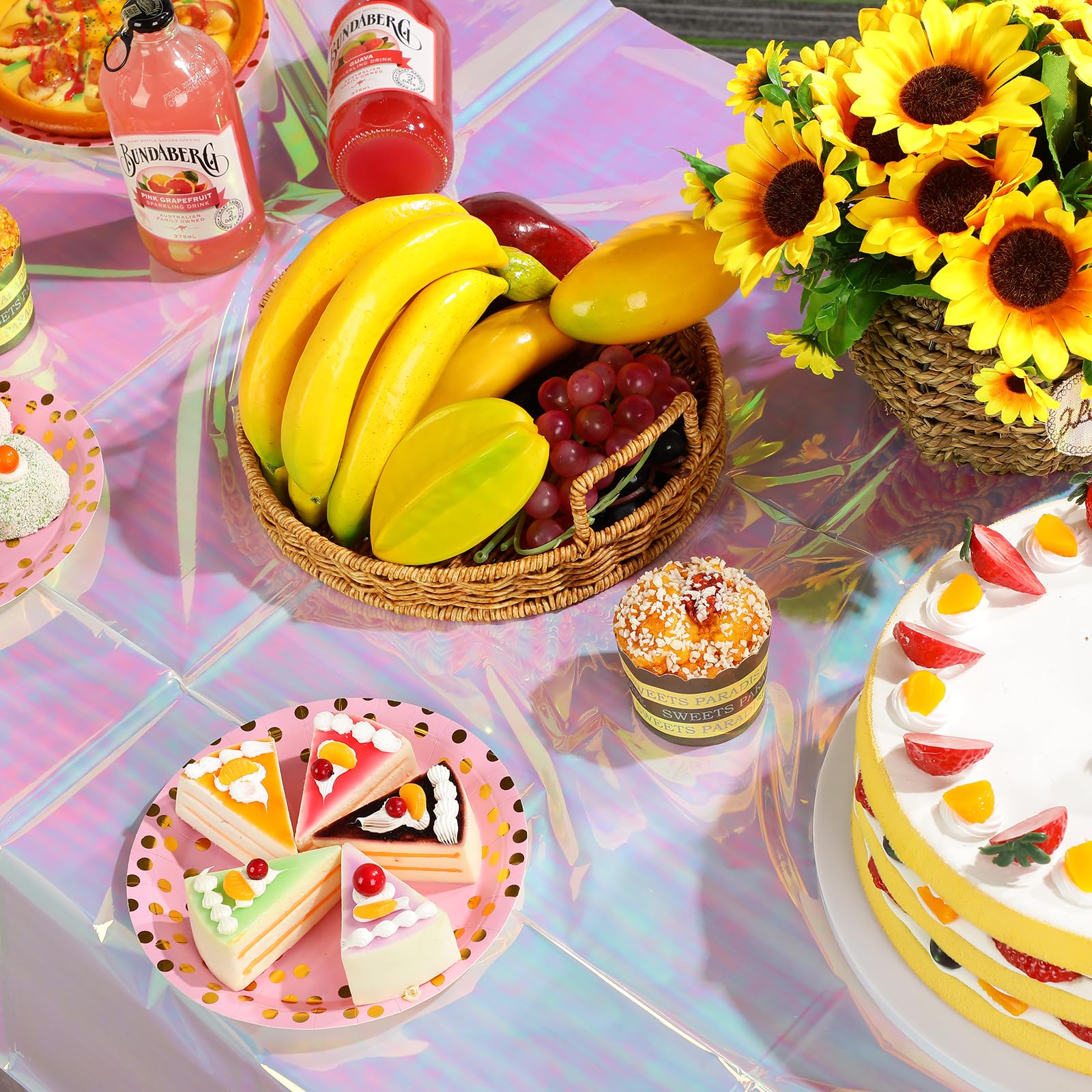 3 Pack Iridescent Blue Plastic Tablecloth, Shiny Blue Disposable Laser Rectangle Table Covers, Blue Holographic Foil Tablecloth