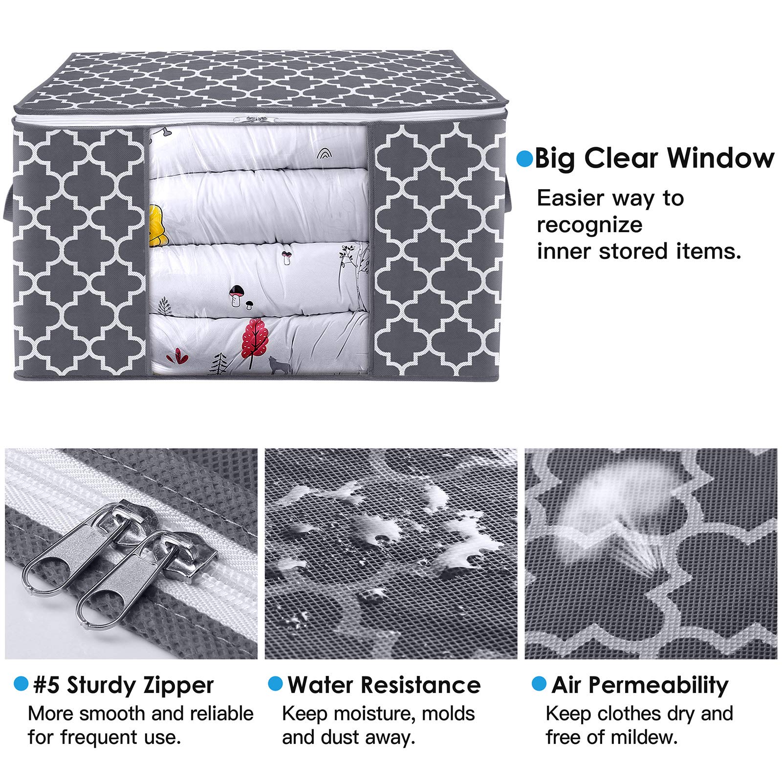 WISELIFE Storage Bags, Large Blanket Clothes Organization and Storage Containers for Bedding, Comforters, Foldable Organizer wit