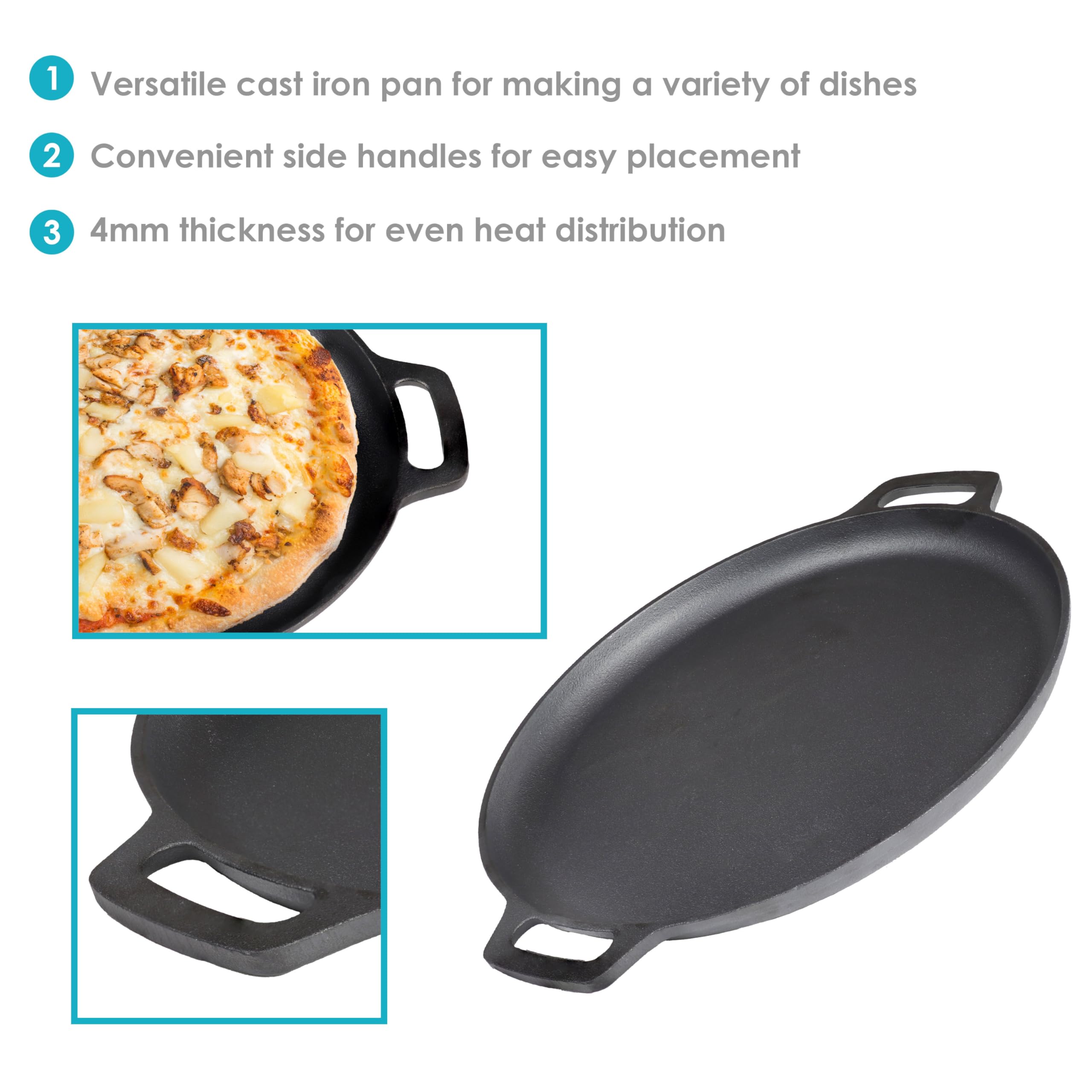 Sunnydaze 13.75-Inch Pre-Seasoned Cast Iron Pizza Pan With 2 Side Handles For Cooktop, Oven, And Grill