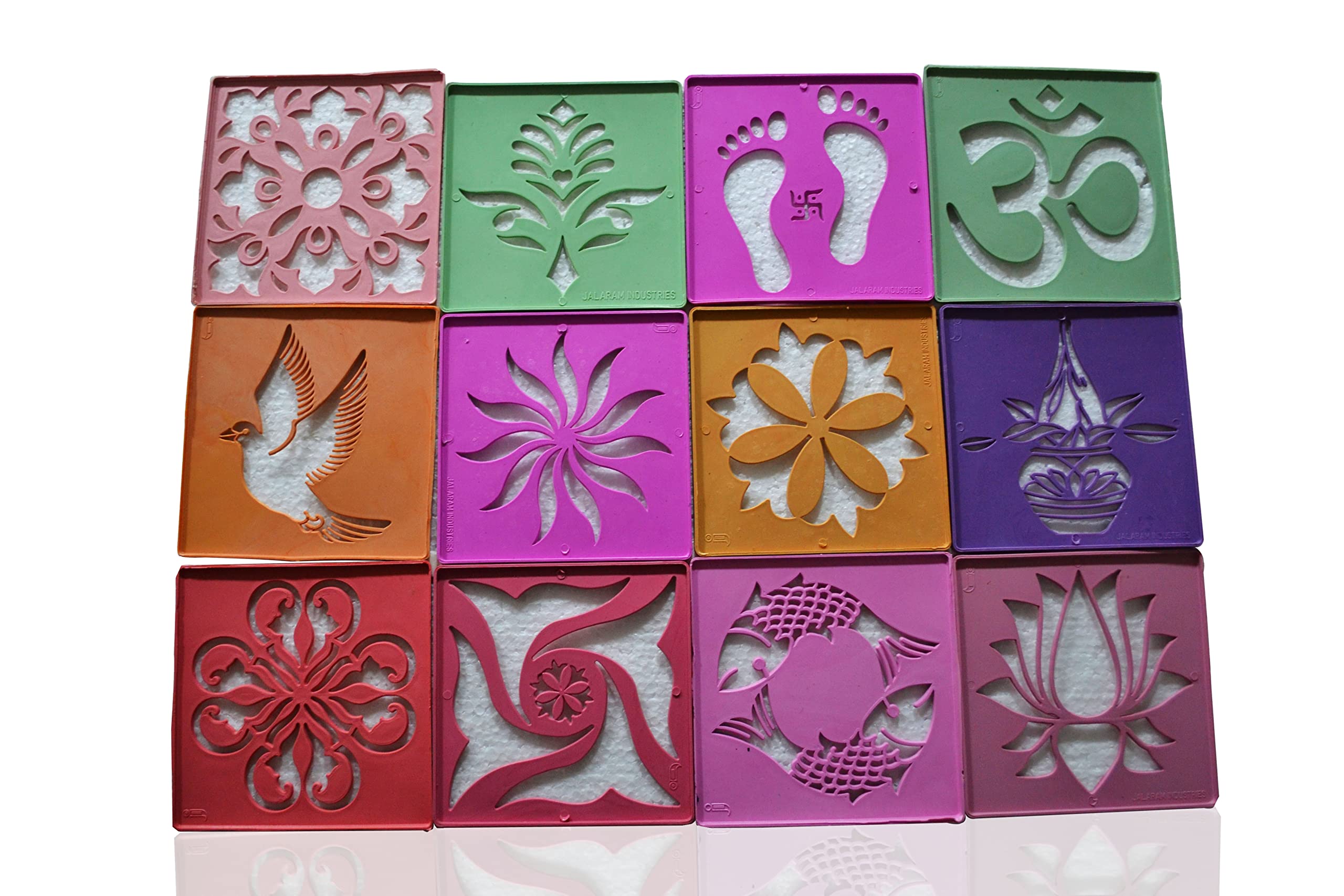Rangoli Making Tools Kit Set of 12 Rangoli Making Stencil for Diwali Onam Pongal Floor Decoration Pooja Room Home Decor Multicol