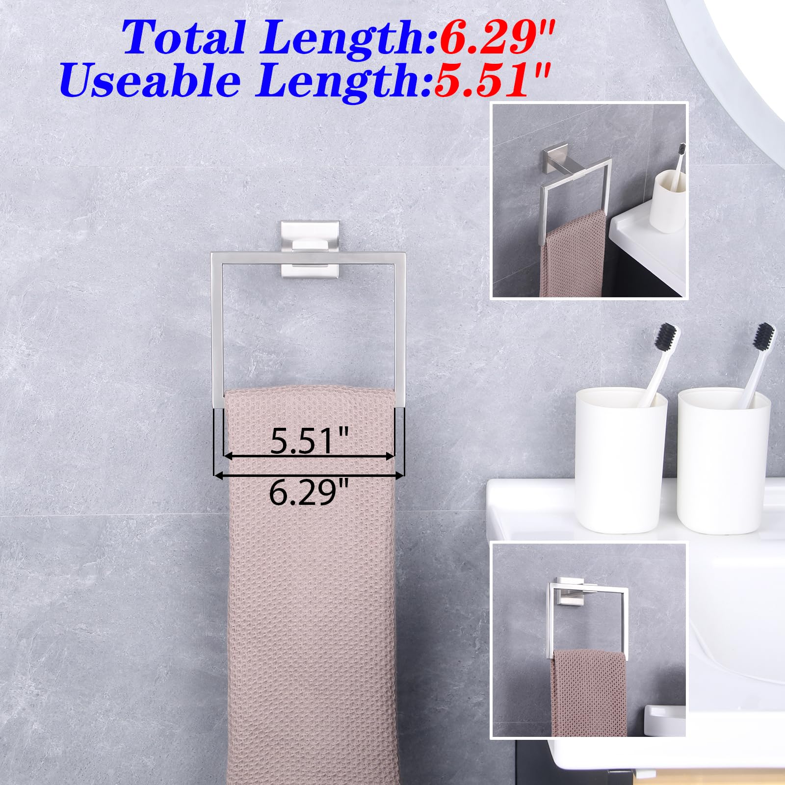GERZWY Bath Towel Holder SUS304 Stainless Steel Towel Hanger Towel Ring for Bathroom Lavatory Wall Mount Contemporary Style  Brushed Finish JG1906-LS