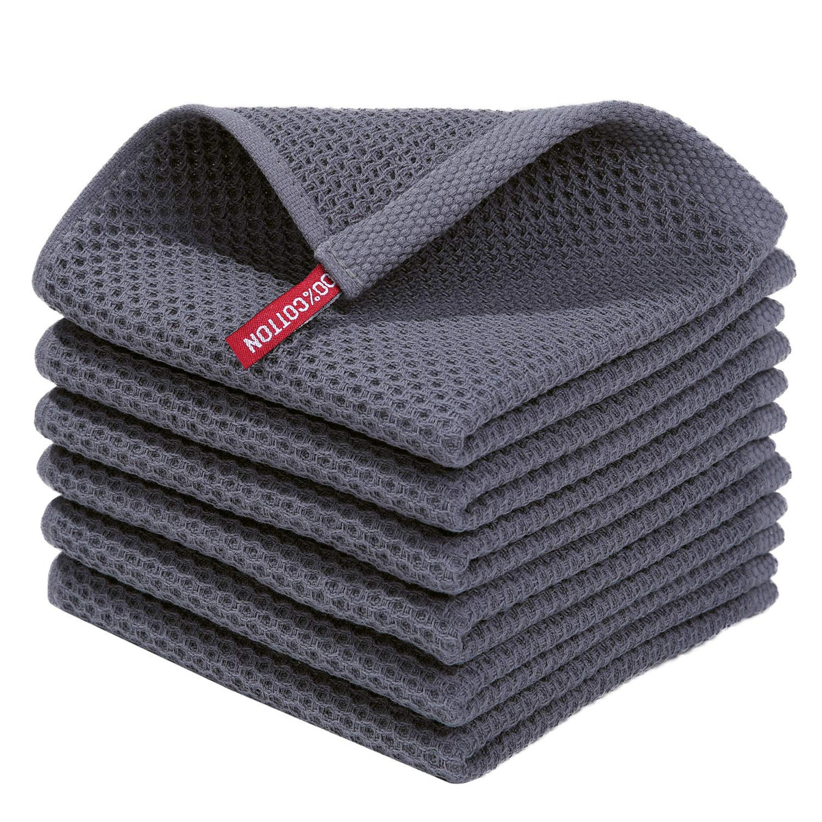 Homaxy 100% Cotton Waffle Weave Kitchen Dish Cloths, Ultra Soft Absorbent Quick Drying Dish Towels, 12X12 Inches, 6-Pack, Dark G