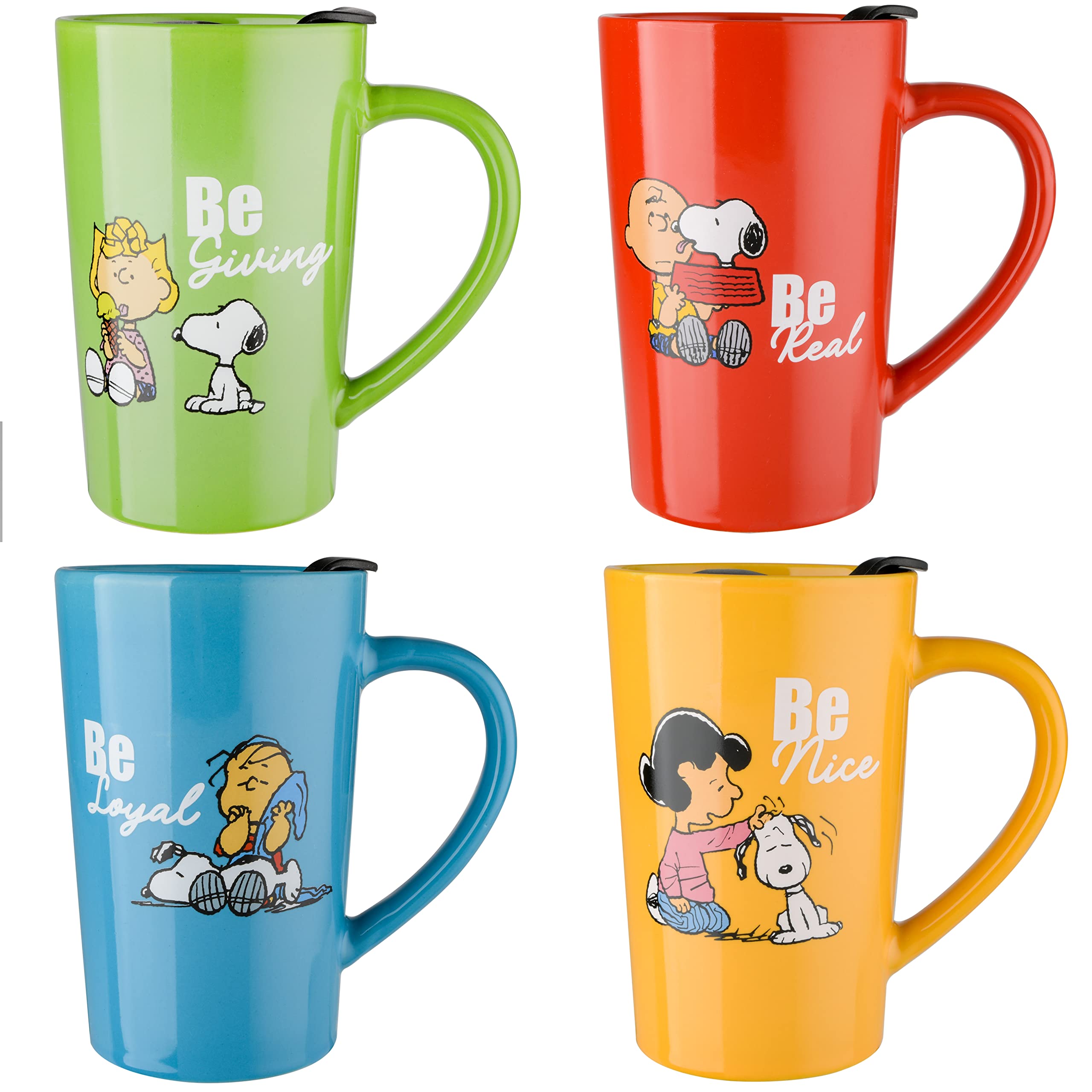 Peanuts Snoopy Gentle Reminders 18Oz Travel Cup W/Lid, Stoneware, 4-Pack, Assorted Colors