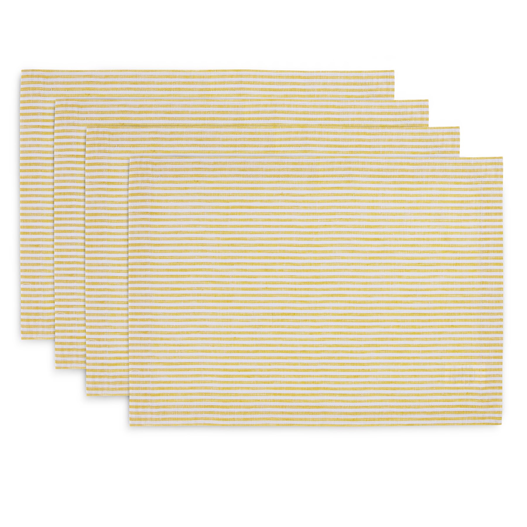 Solino Home Stripe Linen Placemats 19'' L X 14'' W Inch - 100% Pure Linen Spicy Mustard And White Cloth Placemats Set Of 4 - Nar