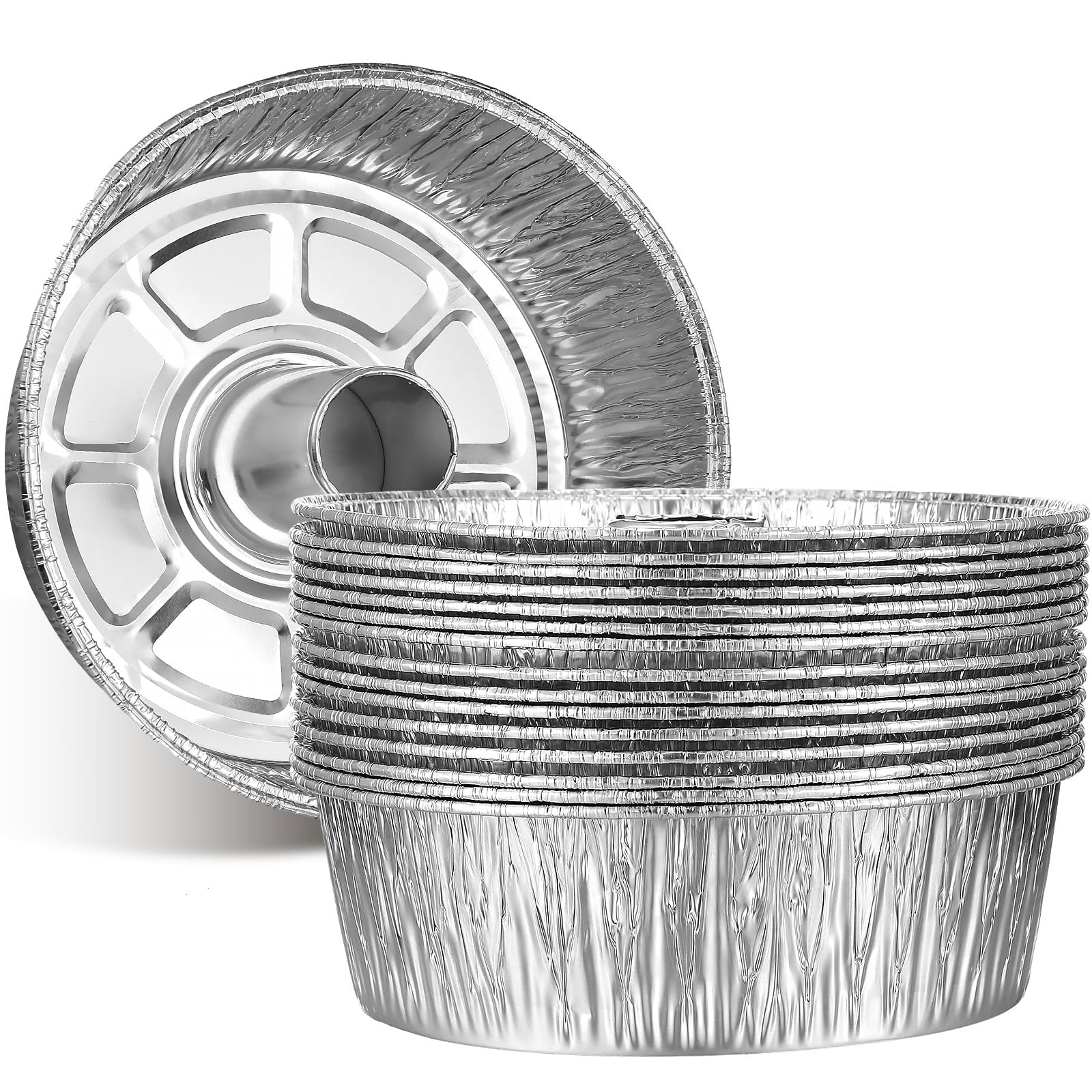 LemonRoad 15 Pcs Aluminum Foil Angel Tube Pan Reusable Angel Food Cake Pan 7.7 x 7.7 x 2.4 Inch Tin Foil Sheets Tray Disposable 