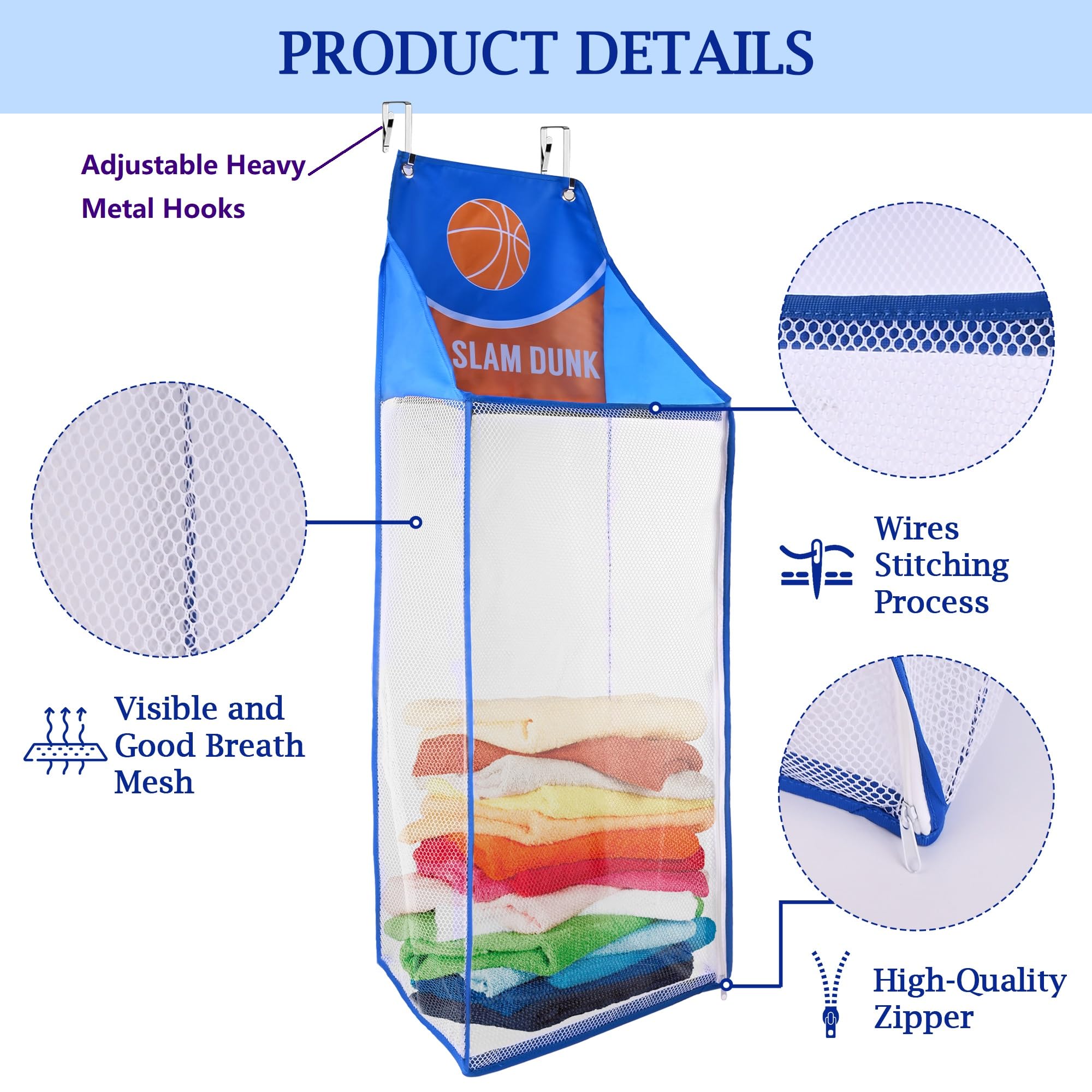 Spinfox 2 Pack Over The Door Laundry Hamper, Hanging Basketball Laundry Hamper With Zipper, Foldable Mesh Laundry Bakset For Dir