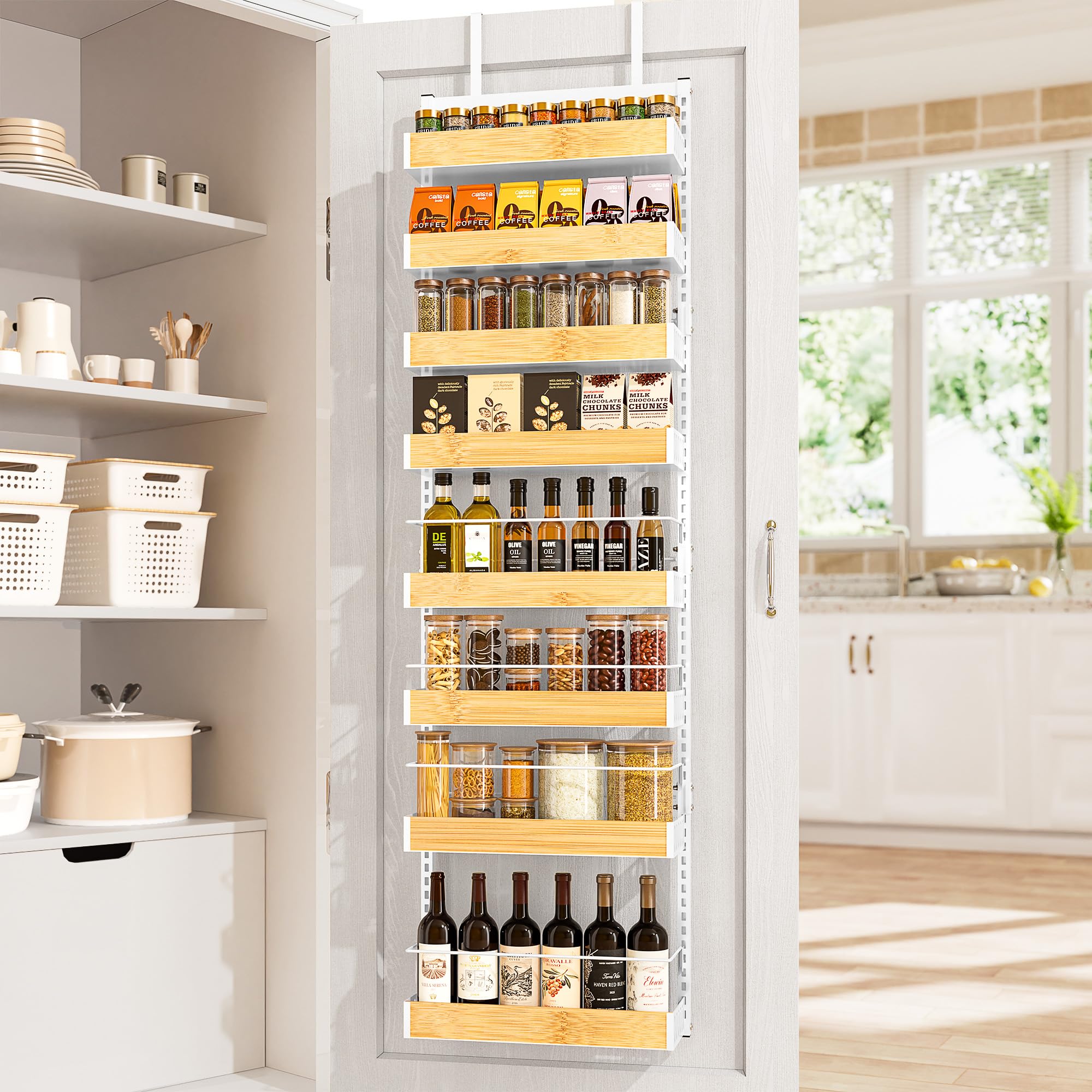 8 Tier Pantry Door Organizer Storage Spice Rack Adjustable Basket 73.35H
