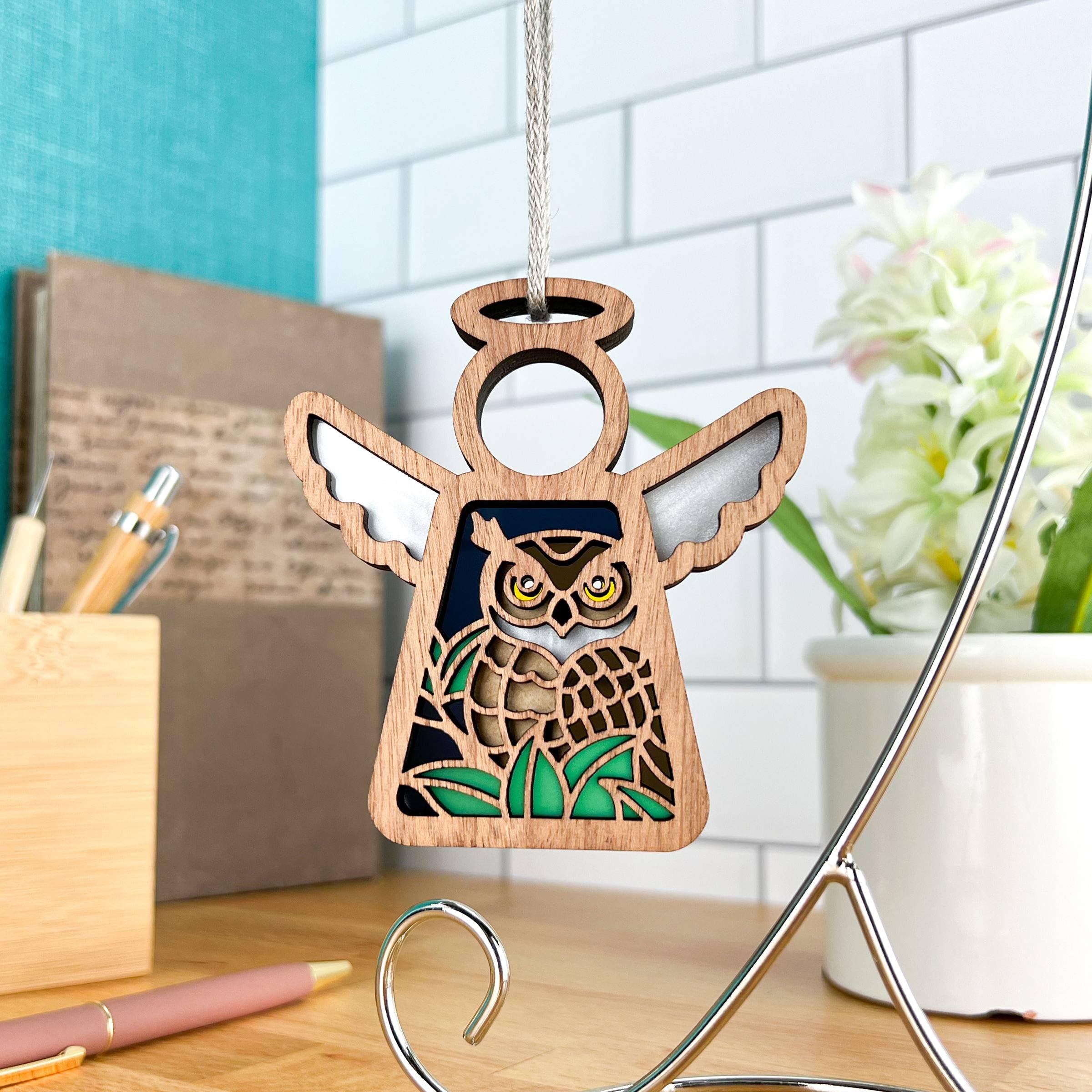3.5 (H) Owl Ornament Decor - Cute Bird Gifts for Women - Great Horned Owl Figurine - Unique Bookshelf Decor