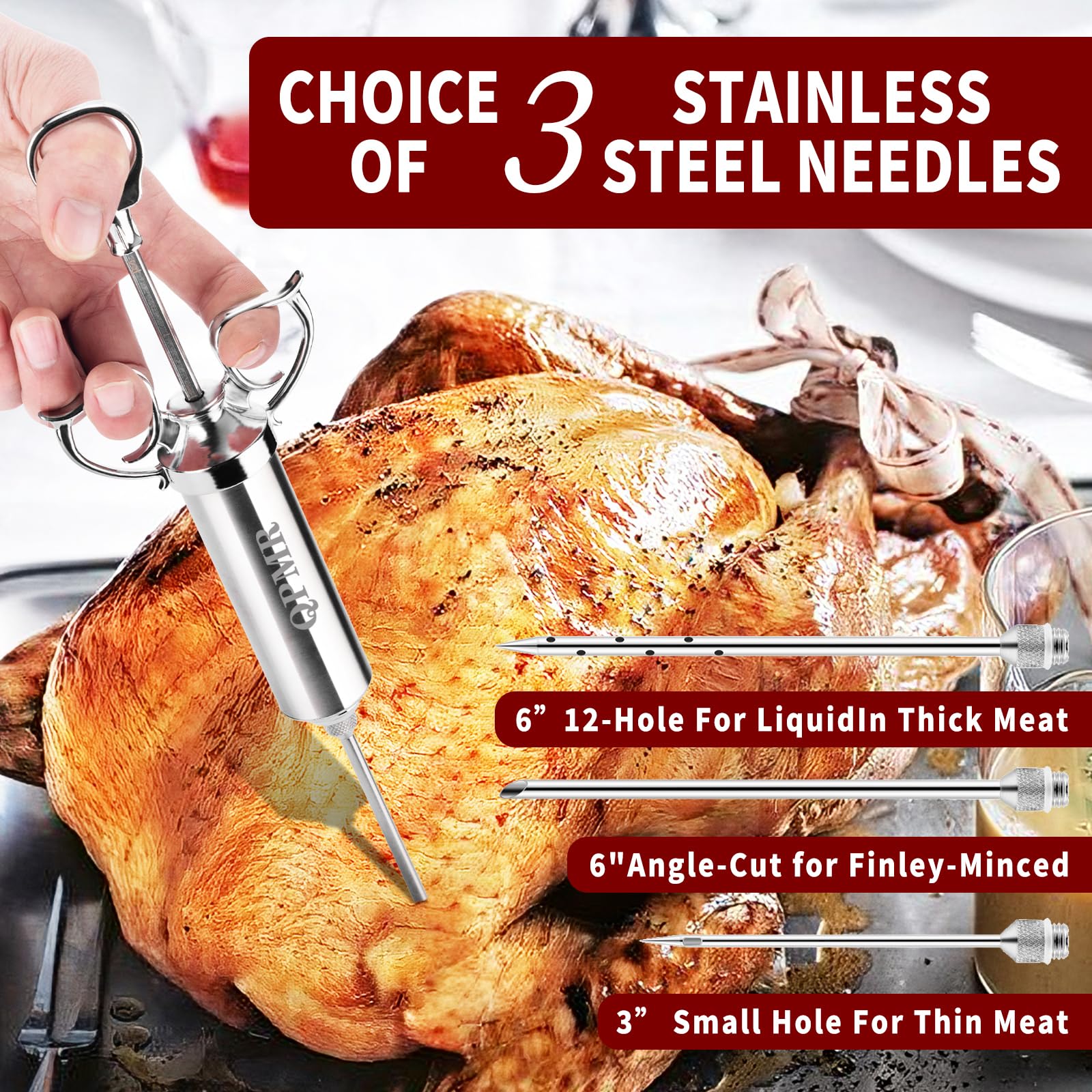 Qpmr Meat Injector Syringe Kit, 2-Oz Large Capacity Marinade Turkey Injector With 3Pcs Stainless Steel Marinade Injector Needles