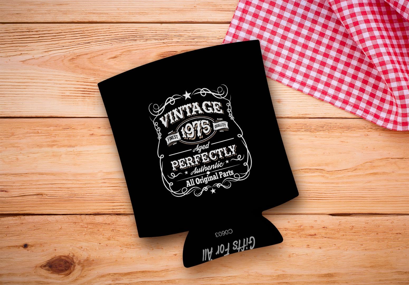 50Th Birthday Presents Vintage 1975 Aged Perfectly 2-Pack Can Coolie Drink Coolers Coolies Black