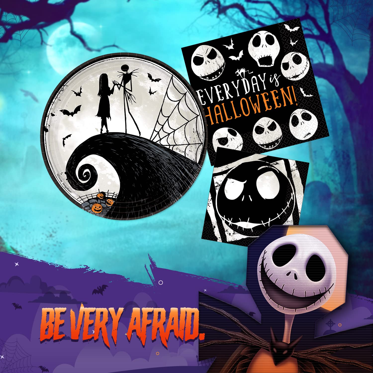 Amscan Nightmare Before Christmas Dinnerware Bundle Set - Dinner Plates 9'', Luncheon & Beverage Napkins - Halloween Birthday Pa