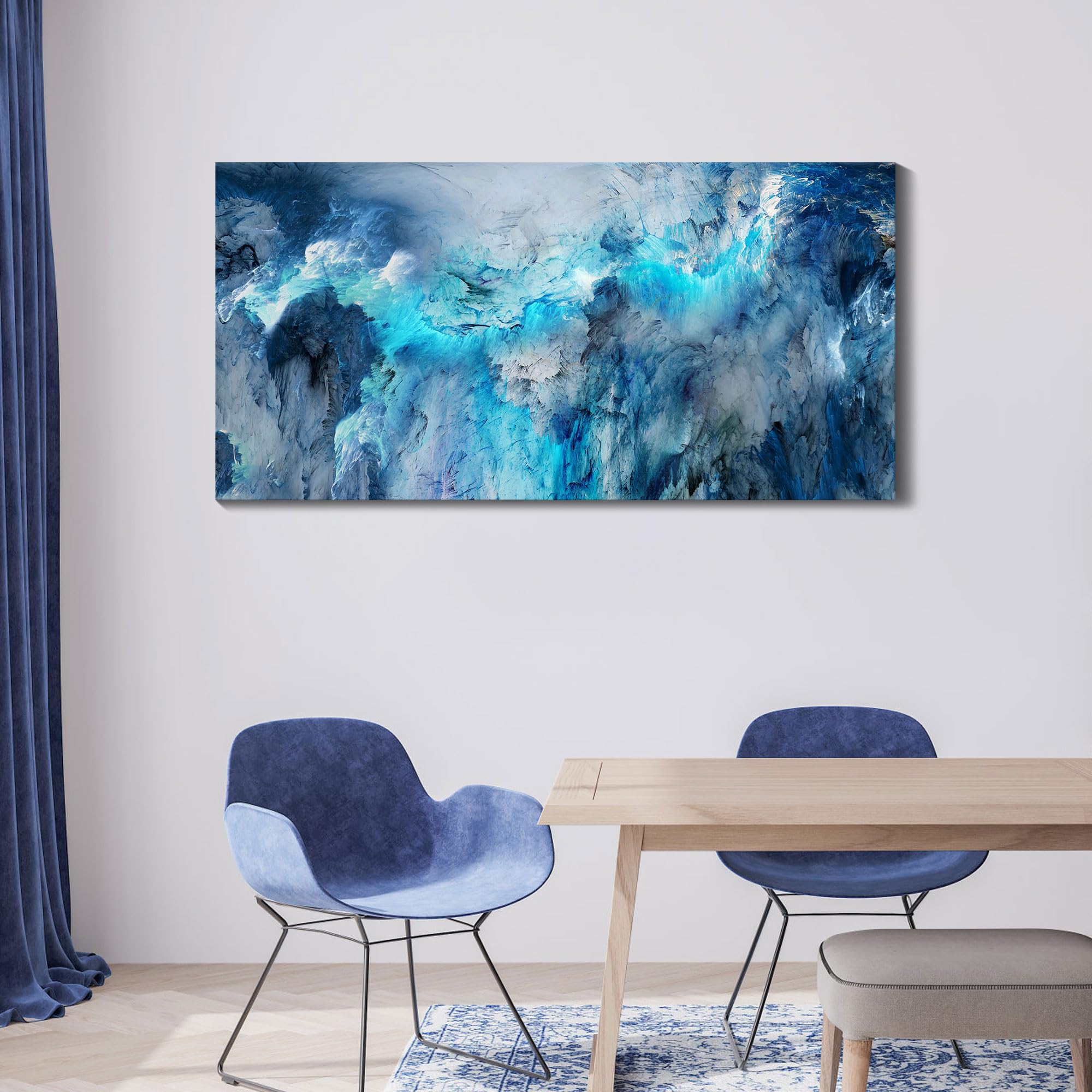 Mofutinpo Large Abstract Canvas Art | Modern Contemporary Wall Decor For Living Room, Bedroom, And Office | Serene Blue Abstract