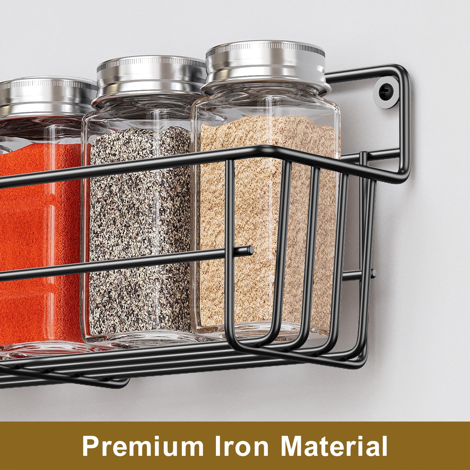 Mystozer 5 Pack Spice Rack Seasoning Organizer Wall Mount, Screw or Adhesive Hanging Shelf Basket Spice Organizer Shelf for Kitc