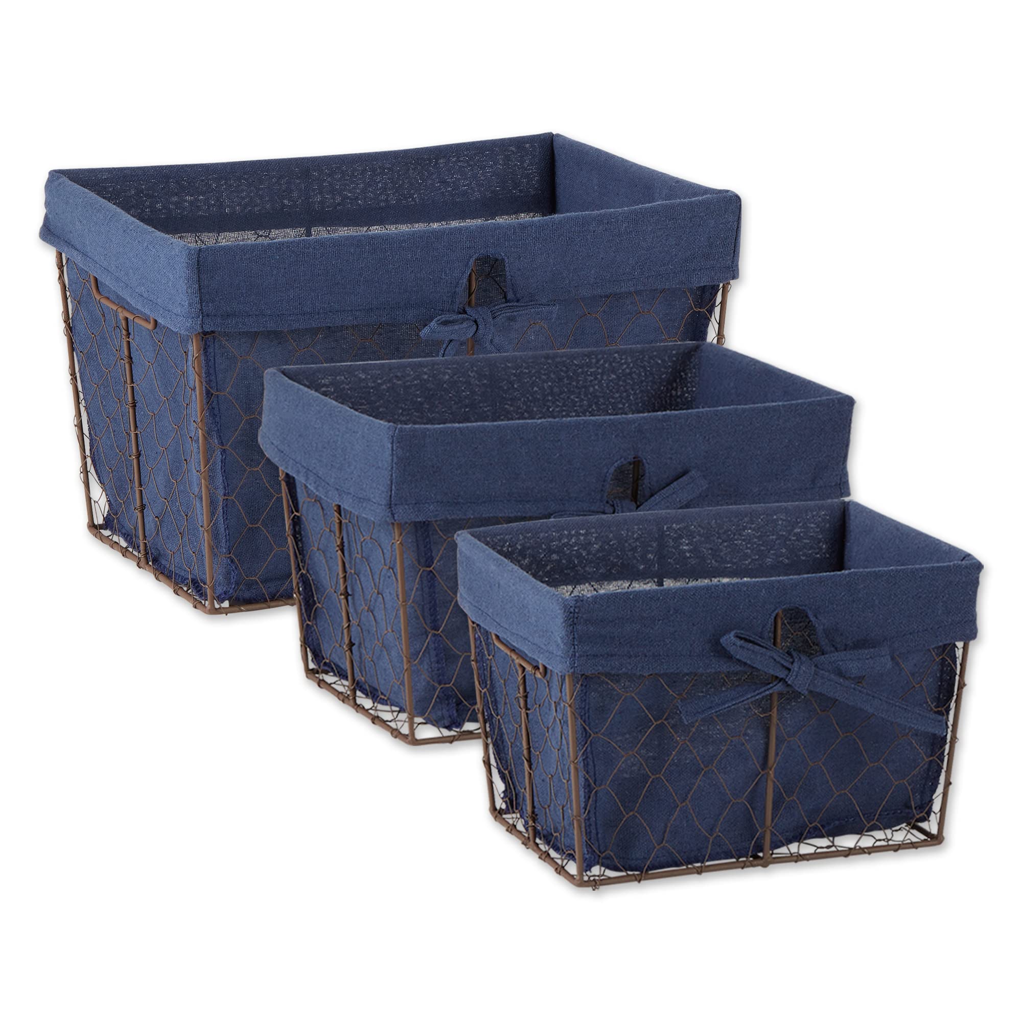 ASST RUSTIC BRONZE CHICKEN WIRE FRENCH BLUE LINER BASKET SET/3