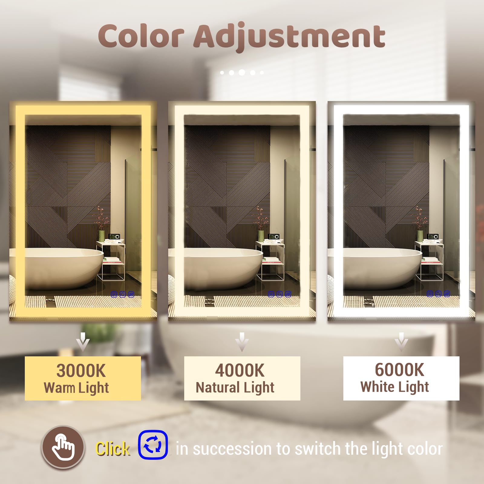 Yeeopp 24''X32'' Led Bathroom Mirror - Front Lighted Vanity Makeup Mirror, 3-Color Stepless Dimmable, Anti-Fog, Cri 95+, Memory