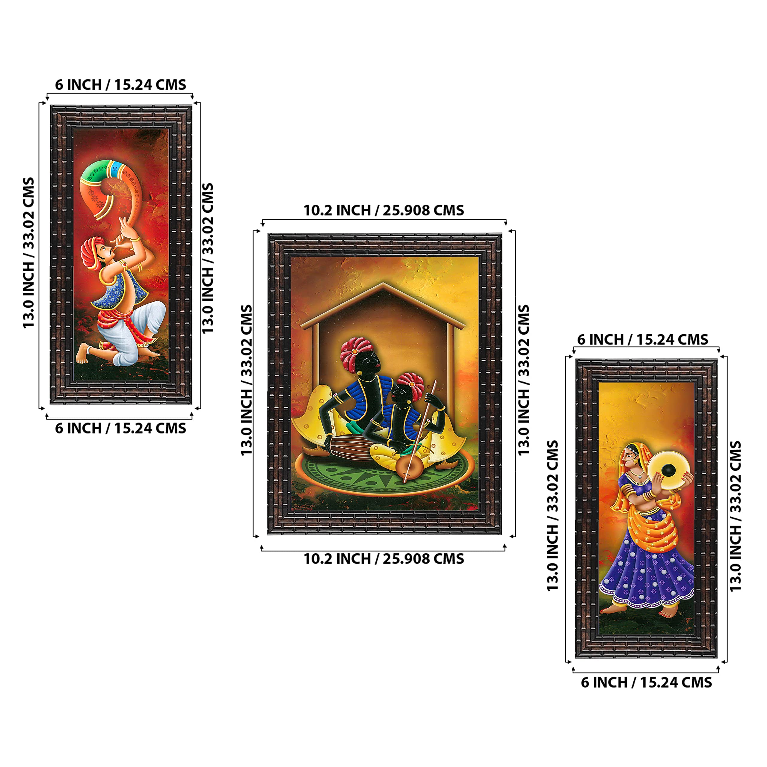 Indianara Rajasthani Folk Music And Dance Rectangular Synthetic Wood Art Painting (35 Cm X 28 Cm X 3 Cm, Set Of 3)