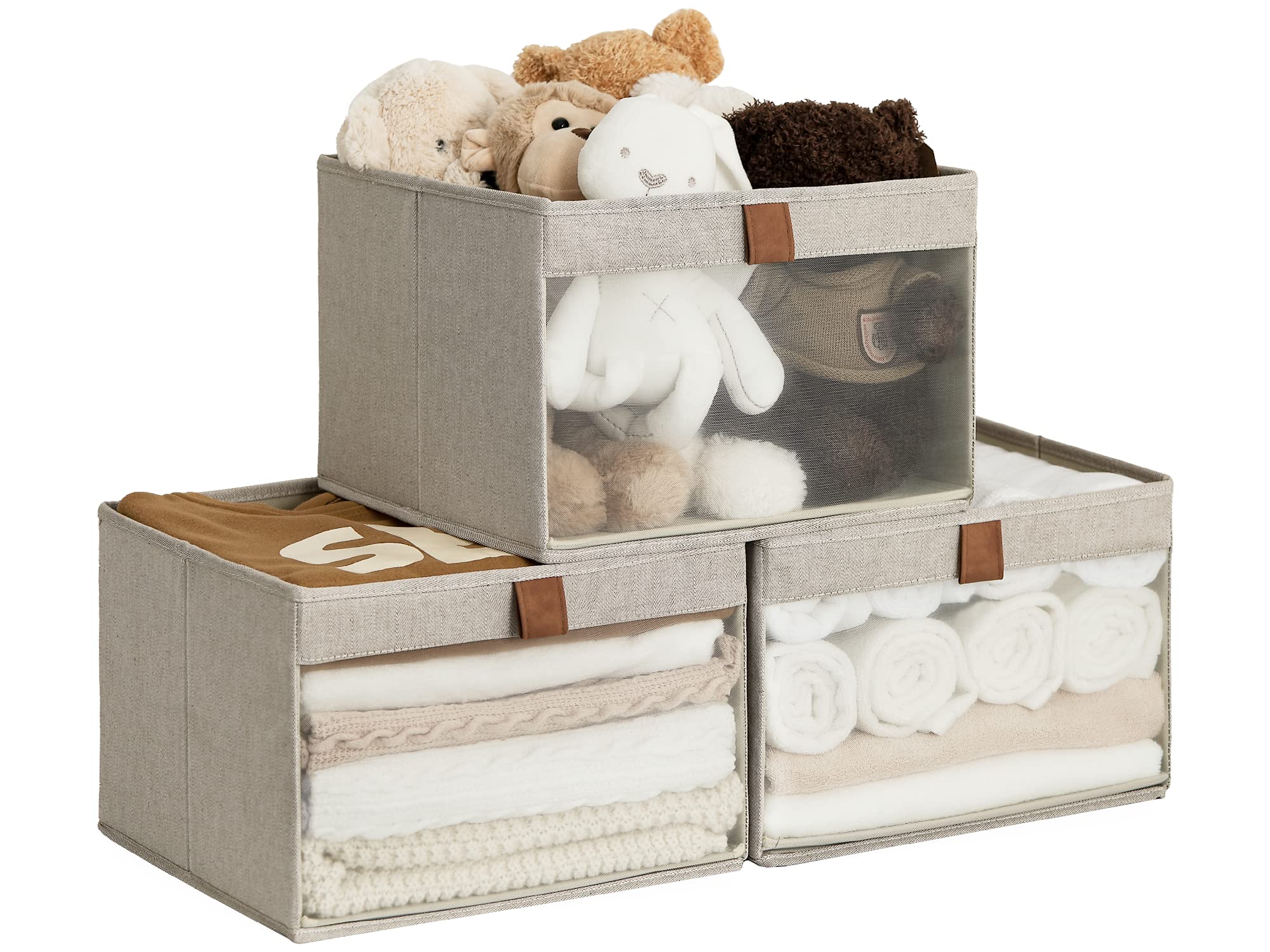 Storageworks Closet Storage Bins With Clear Window And 2 Handles, Foldable Storage Baskets For Shelves, Large Fabric Organizer,