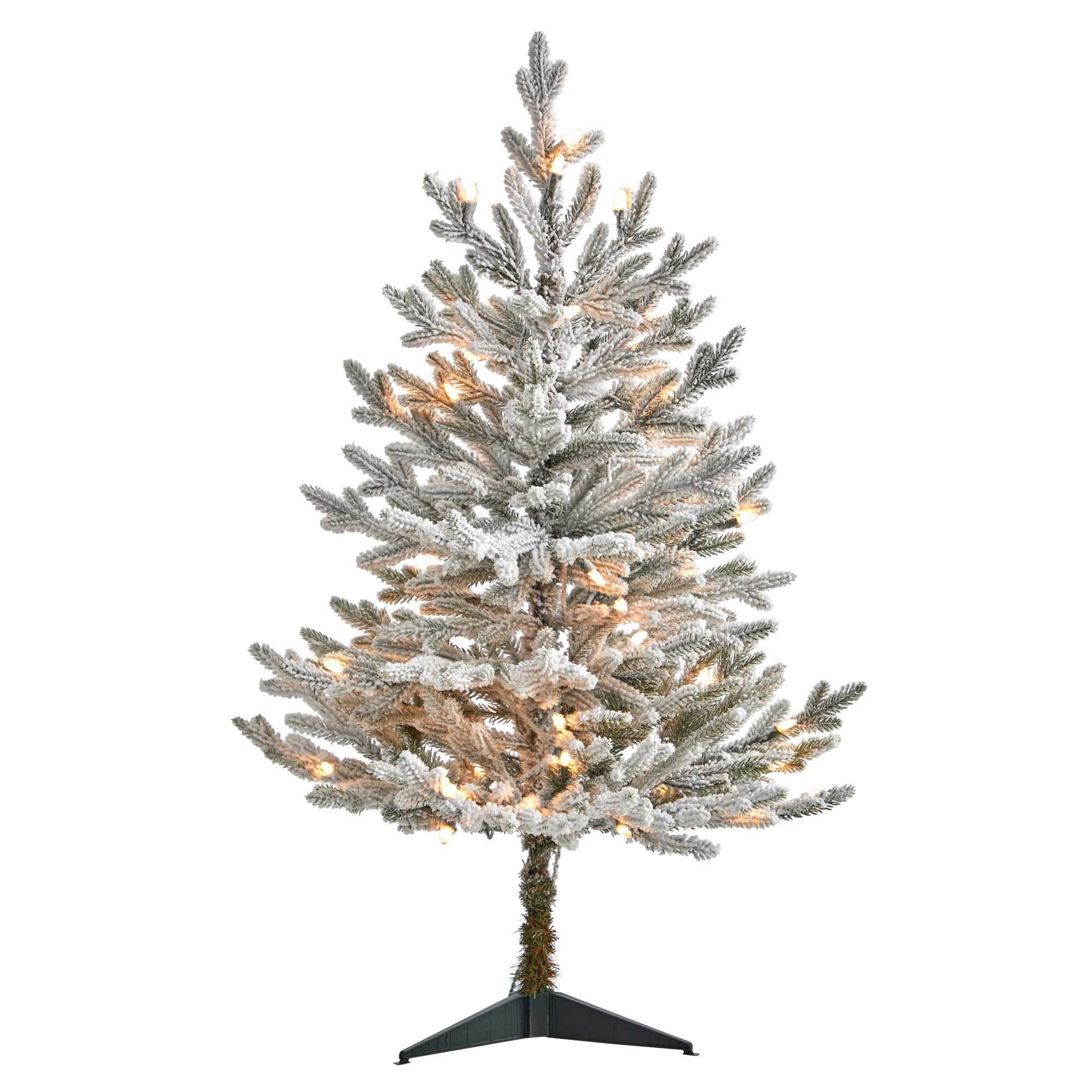 Nearly Natural 3ft. Flocked Fraser Fir Artificial Christmas Tree with 200 Warm White Lights and 481 Bendable Branches