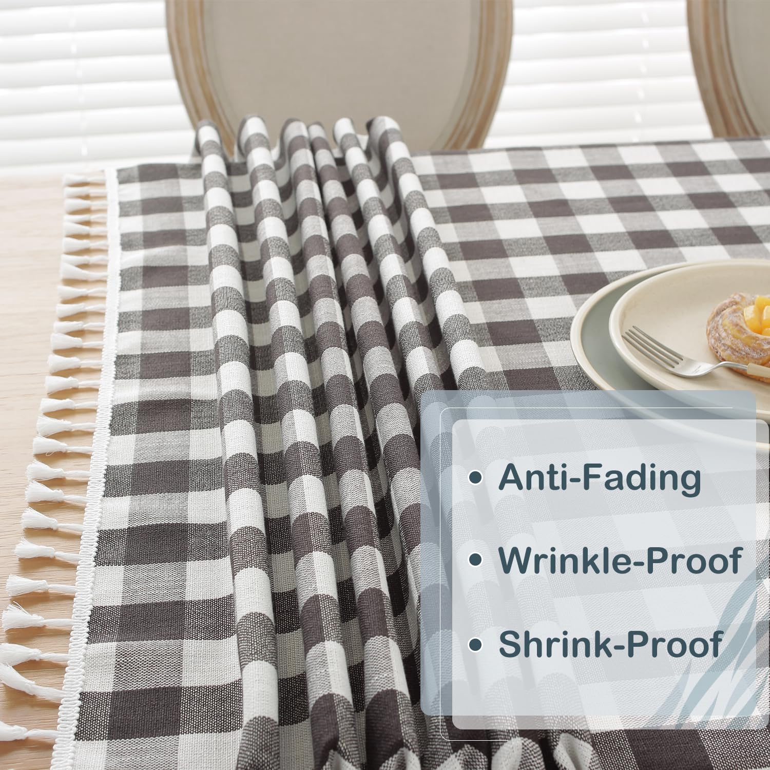 Laolitou Checkered Tablecloth Rectangle Washable Halloween Buffalo Plaid Table Cloth With Tassel Cotton Linen Gingham Table Cove
