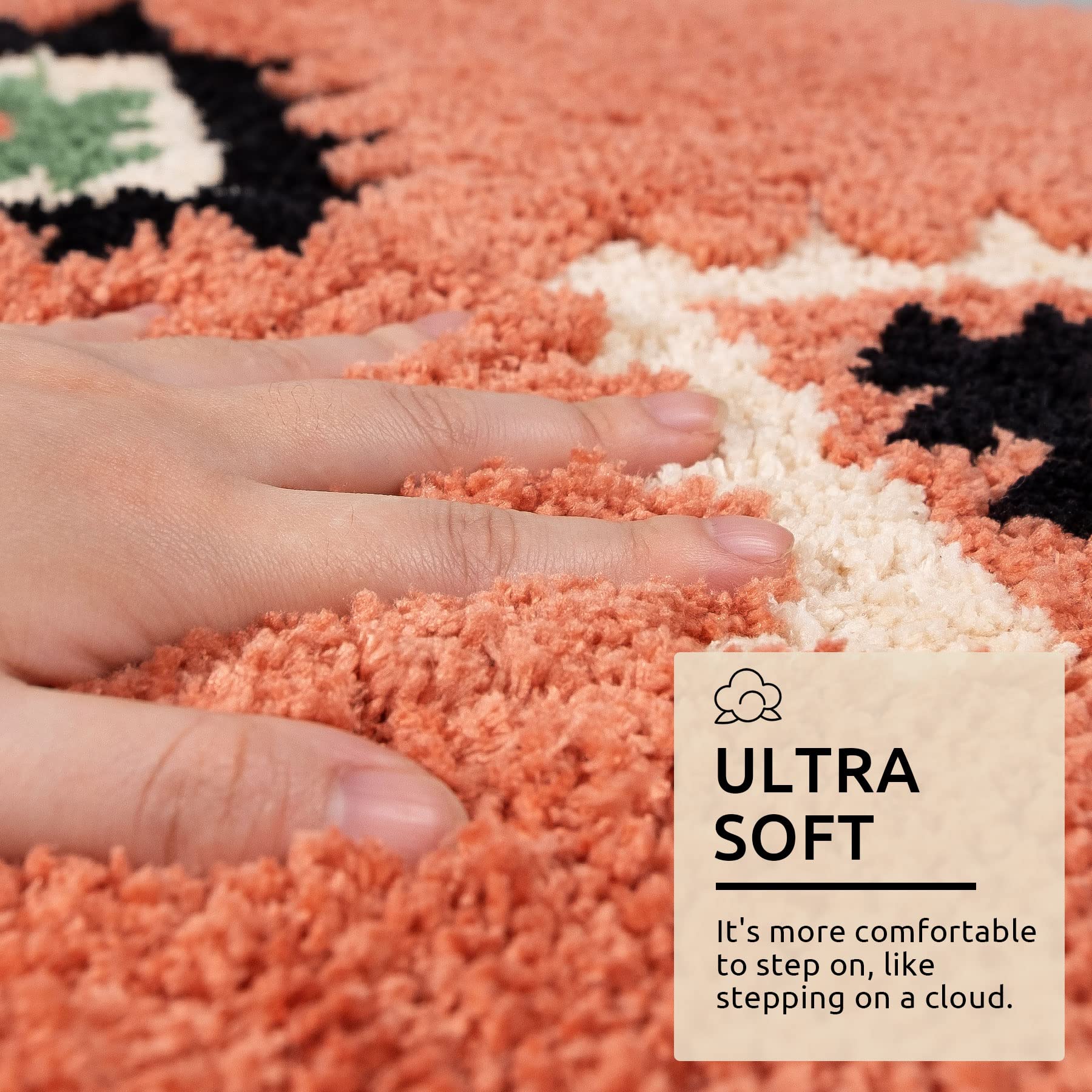 Dexde Boho Bathroom Rugs Coral Red Bath Mat Non-Slip Long Bathroom Rug Runner Luxury Soft Absorbent Carpet For Bathroom Shower K