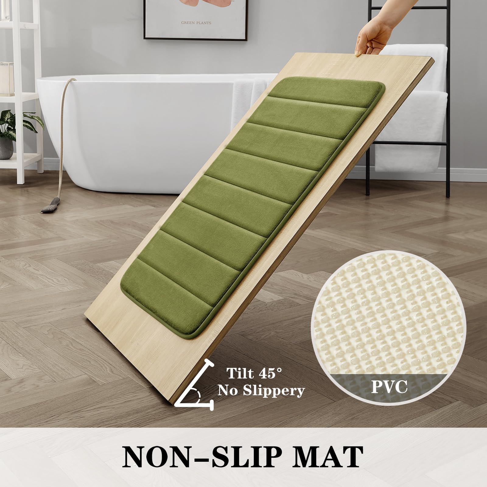 Bysure Sage Green Memory Foam Bathroom Rug Set 3 Piece, Non Slip Extra Soft Absorbent Bath Mats, Machine Washable & Dry Toilet M