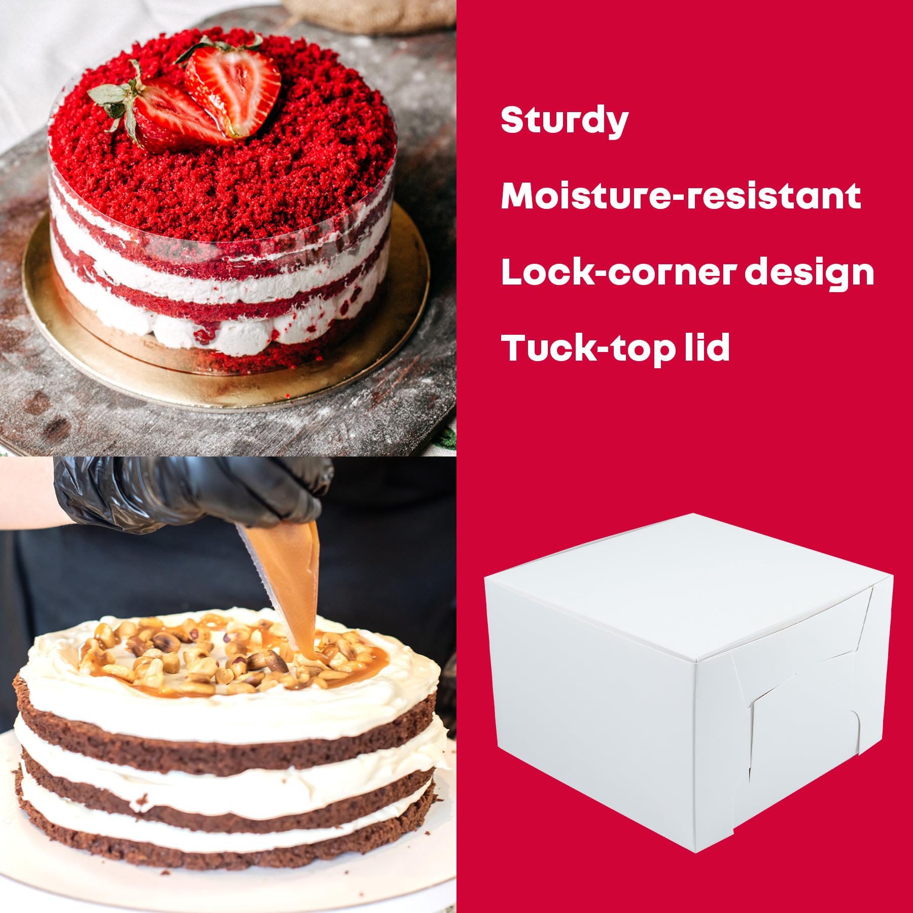 8X8X5 White Cake Box, Premium Bakery Boxes, One Piece, Perfect For Packaging And Selling Cakes, Donuts, Cookies, And Muffins, 25