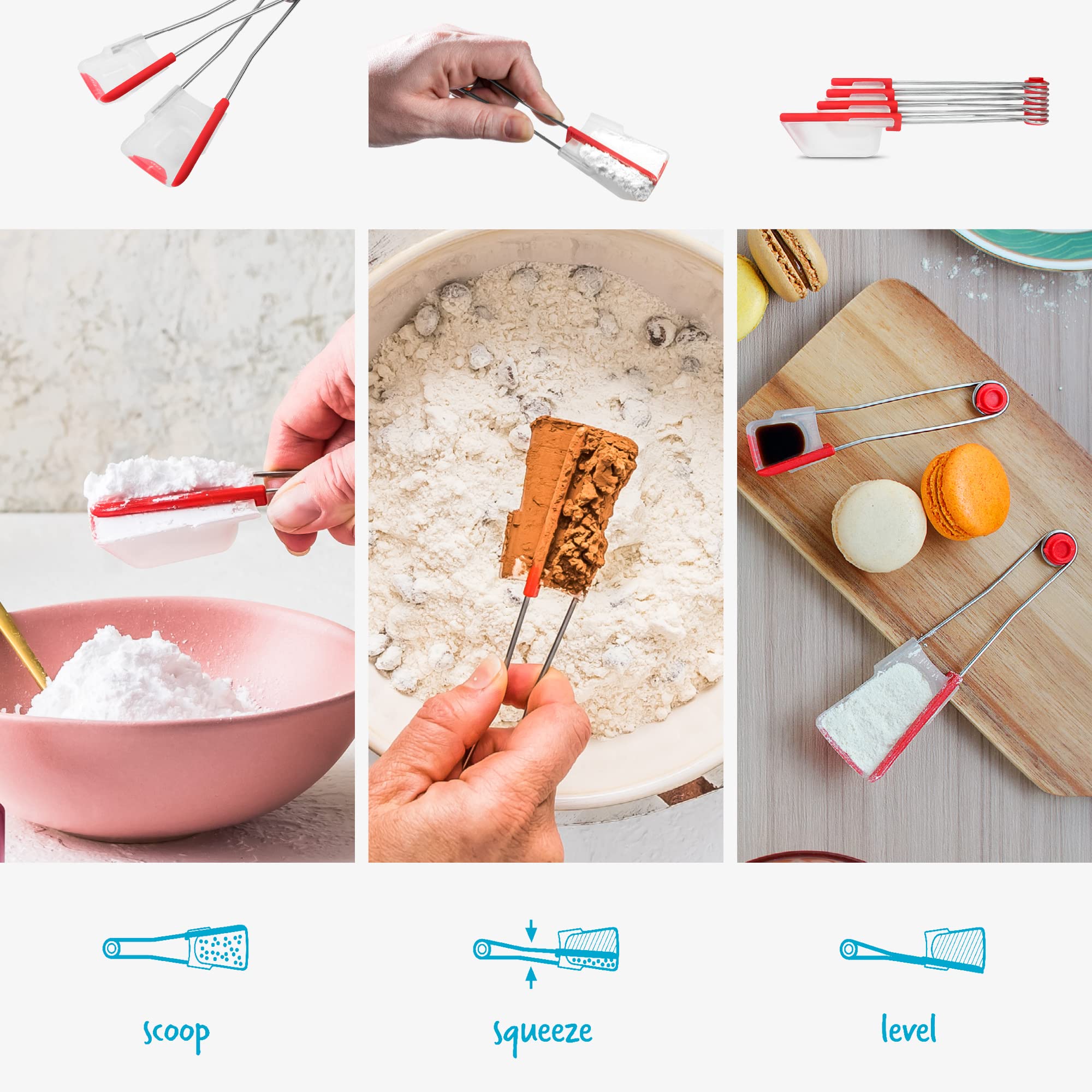 Dreamfarm - Levoons Self-Leveling Measuring Spoons Set For Kitchen And Baking, Set Of 4, Red