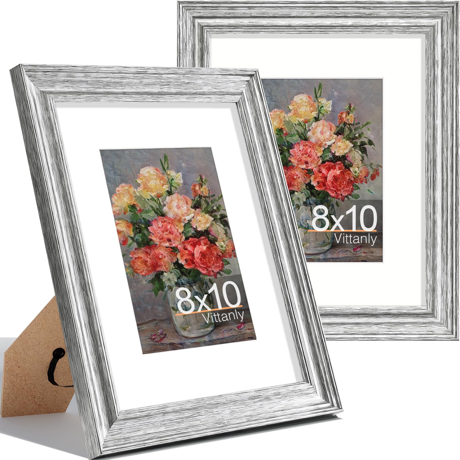 Vittanly 8x10 Picture Frames Set of 2, Ornate Vintage Photo Frame for Wall or Tabletop, Display 5x7 Pictures with Mat or 8x10 wi