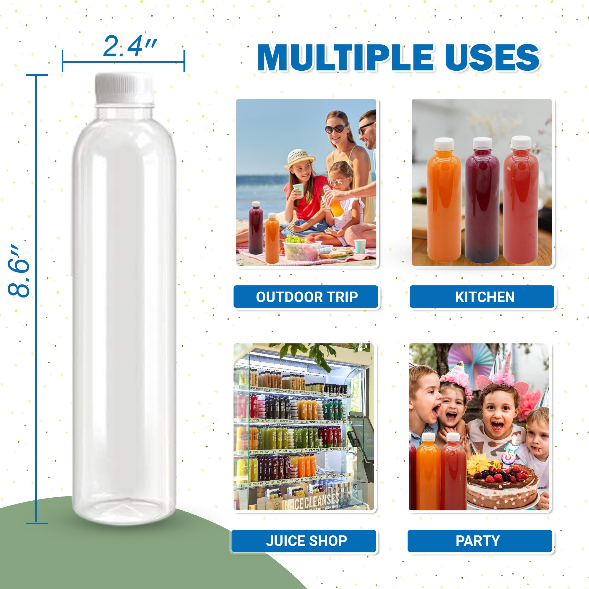 Holotap 16 OZ Empty Plastic Juice Bottles Pack of 30 Clear Disposable Bulk Drink Bottles with White Tamper Evident Caps Lids (16 OZ  White)