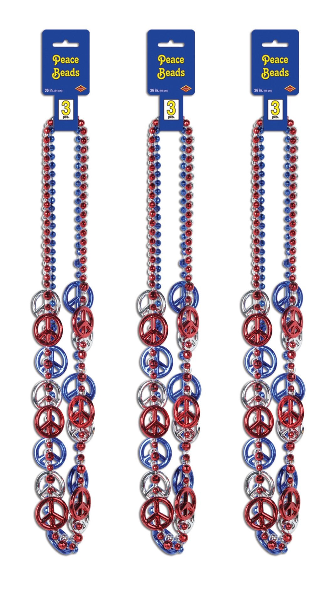 Beistle , 9 Piece Patriotic Peace Sign Beads, 36'', Red/Silver/Blue