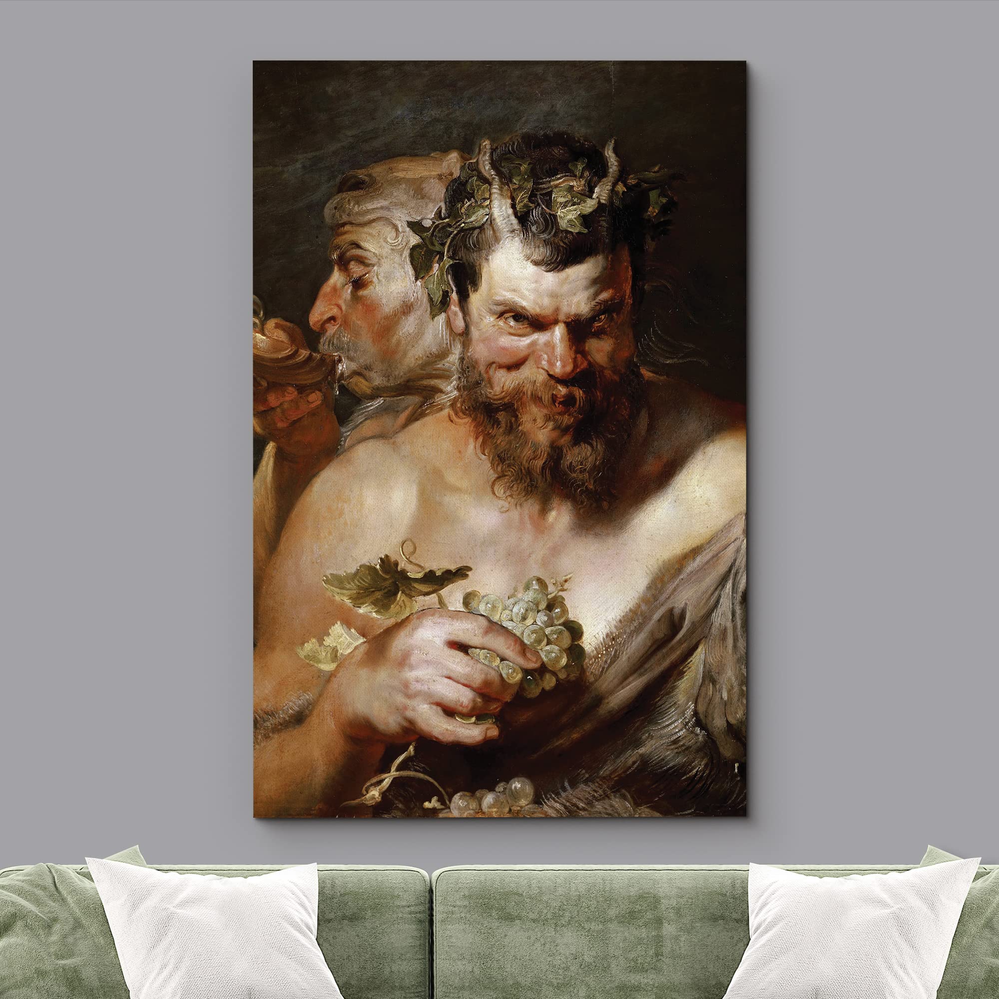 Wall26 - Oil Painting Of Two Satyrs By Peter Paul Rubens In 1618-19 - Baroque Style - Devil, Catholic, Christianity, Hell - Canv