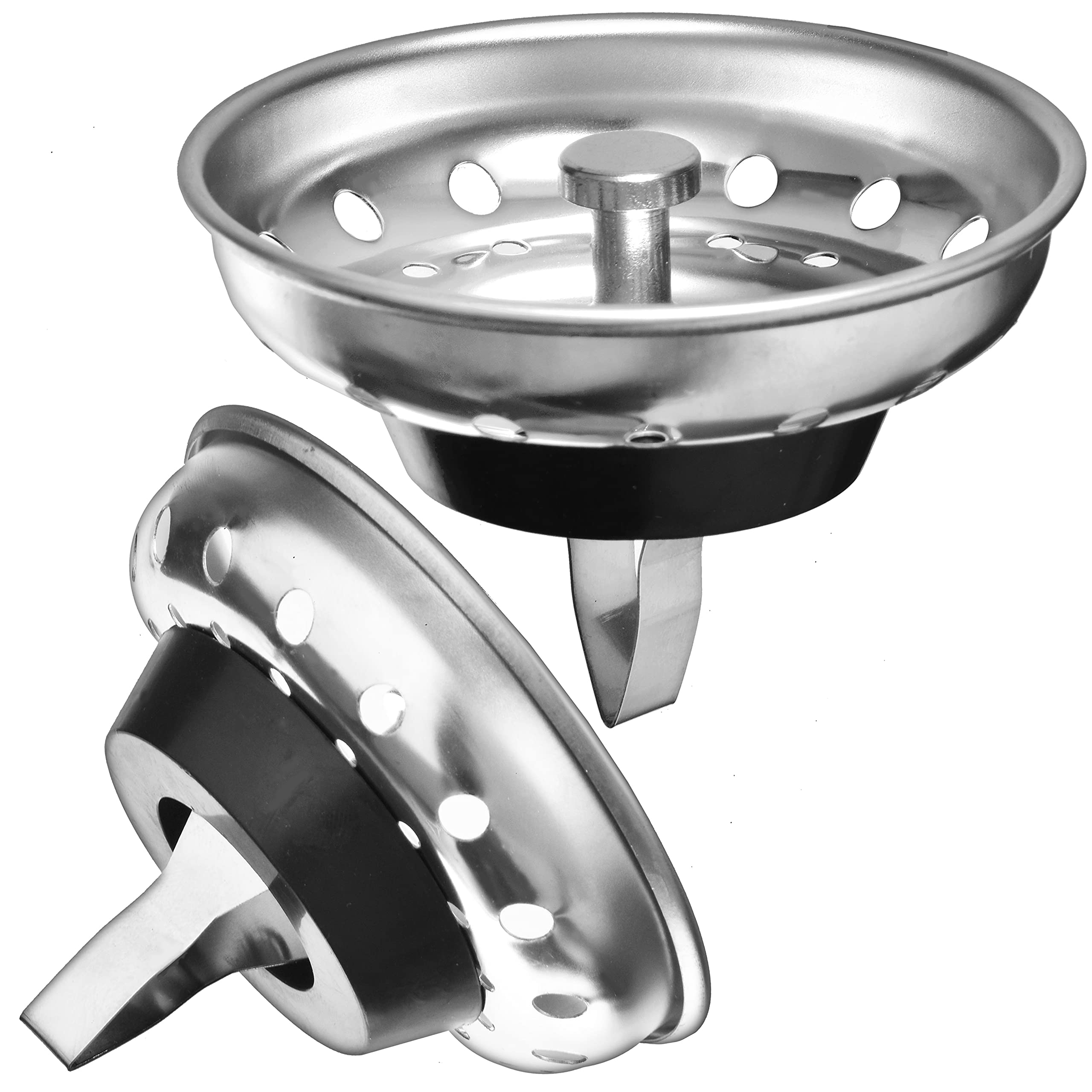 2 Pack - Kitchen Sink Strainer And Stopper Combo Basket Spring Clip Replacement For Standard 3-1/2 Inch Drain, Stainless Steel B