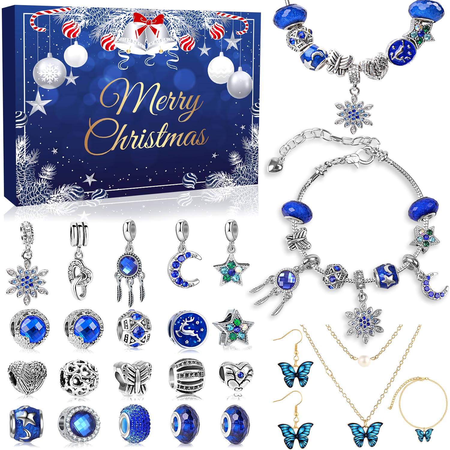 MOVINPE Advent Calendar Charm Bracelet 2025 for Teenage Girls Women, 24 Days Jewelry Necklace Bracelets Making Kit - Christmas C