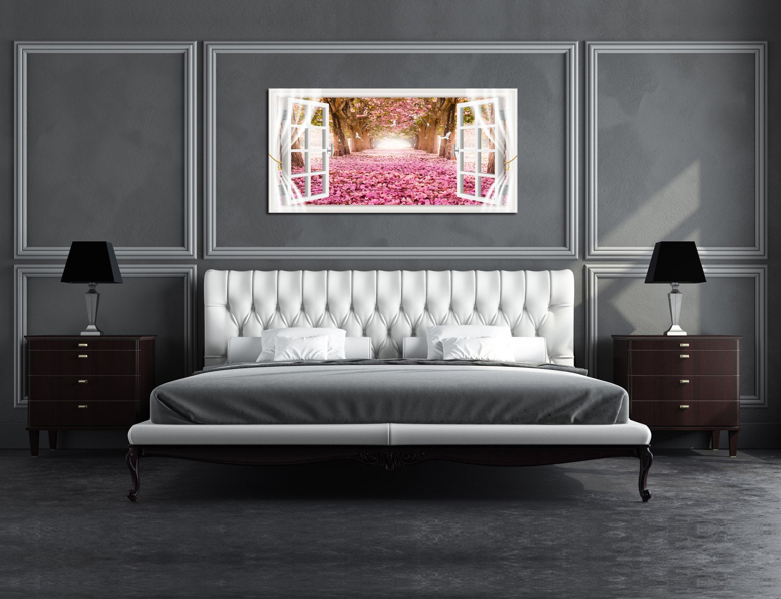 Cao Gen Decor Art-Ah40150 Wall Art Trees And Pink Rose Paintings Printed Pictures Stretched And Framed Canvas Paintings Ready To