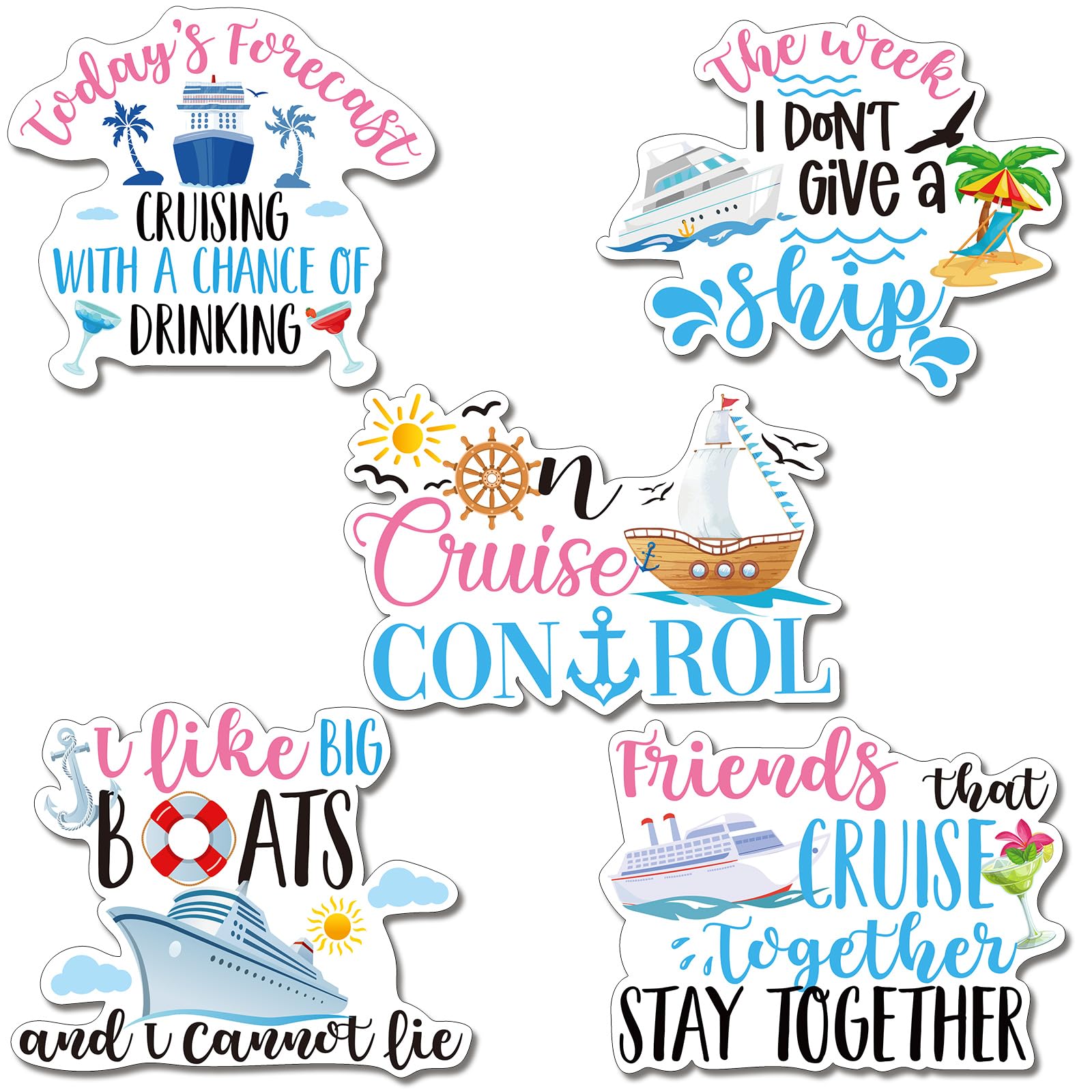 Geiserailie 5 Pcs Cruise Door Magnets Funny Cruise Ship Door Magnets Magnetic Cruise Door Magnet Sticker Decorations, 7.6 X 6.2