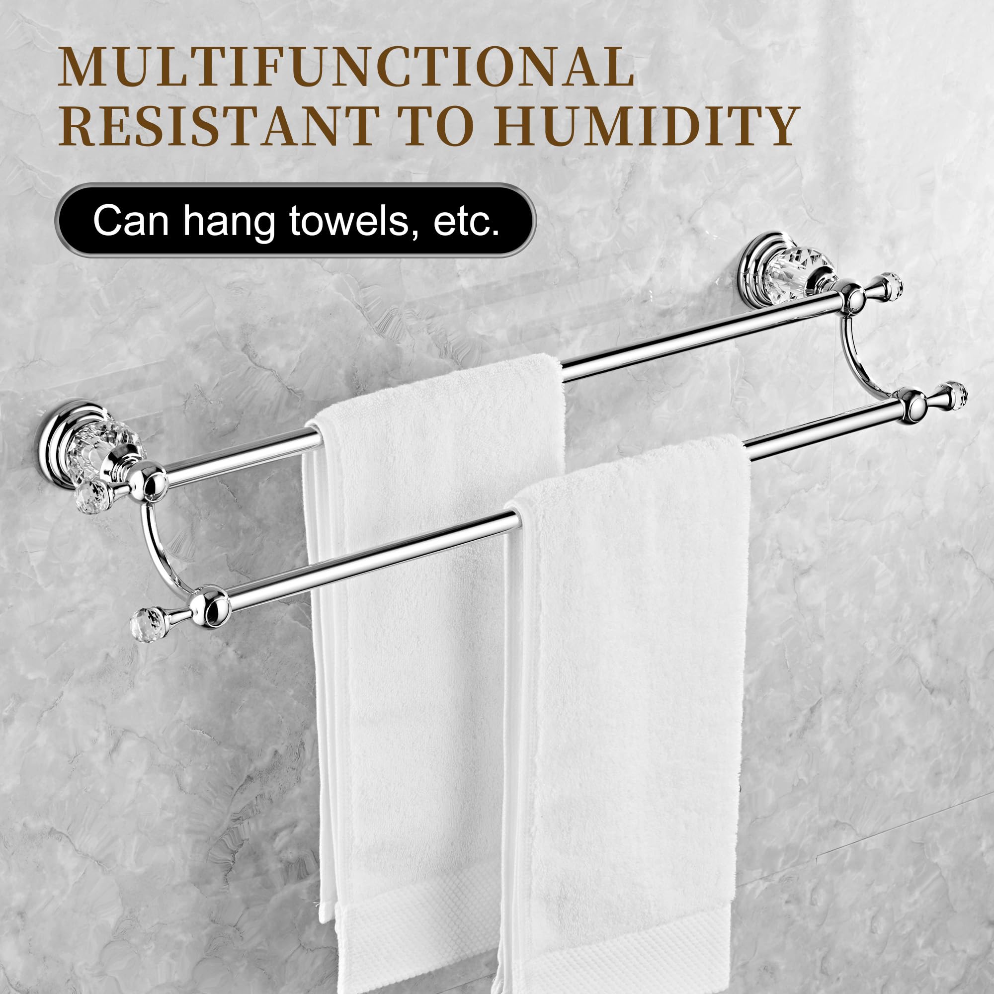 Chrome Double Towel Rack,Adjustable Towel Holder Silver Crystal Bathroom Towel Bar