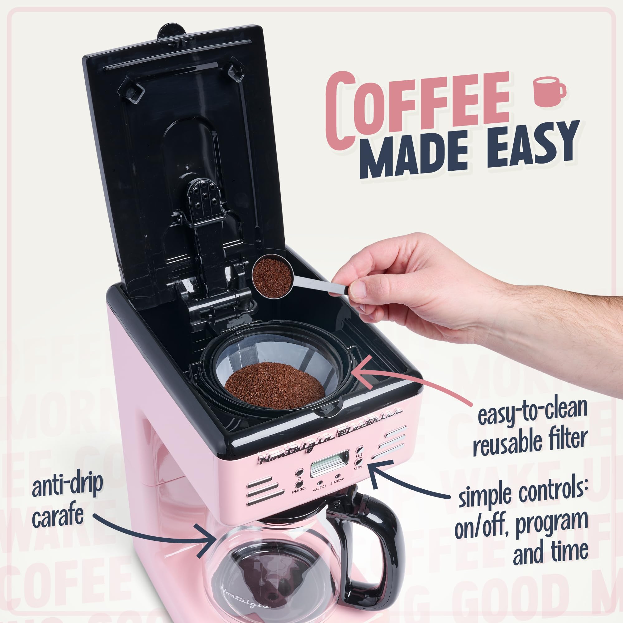 Nostalgia Retro 12-Cup Programmable Coffee Maker With Led Display, Automatic Shut-Off & Keep Warm, Pause-And-Serve Function, Pin