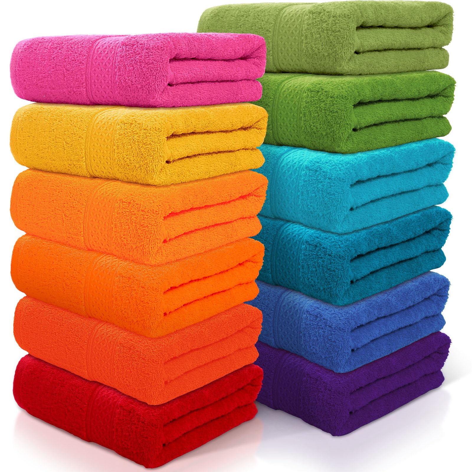 Newwiee Set of 12 Bath Towels Bulk - 28 x 55 Inch Large Cotton Towels in 12 Colors, Soft Quick-Dry Lightweight Bathroom Towel fo