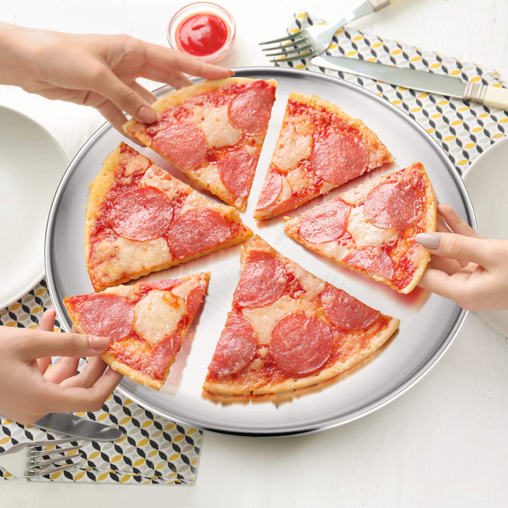 P&P Chef 12 Inch Pizza Pan, Stainless Steel Round Baking Tray Metal Serving Dish For Home, Restaurant, Outdoor, Non-Toxic & Heal